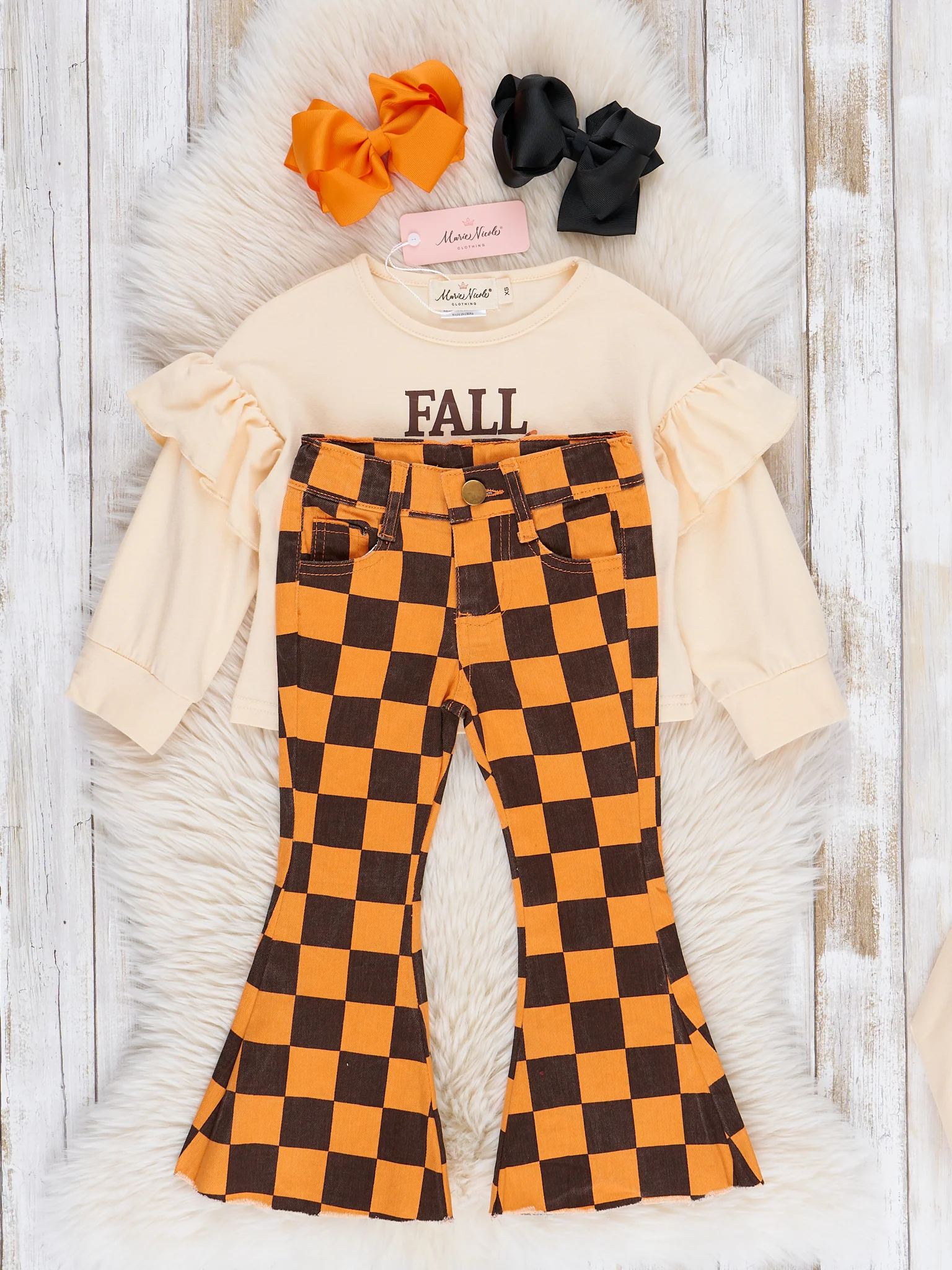 "Sweet Fall" Checkers Flare Pants Outfit - Image 3