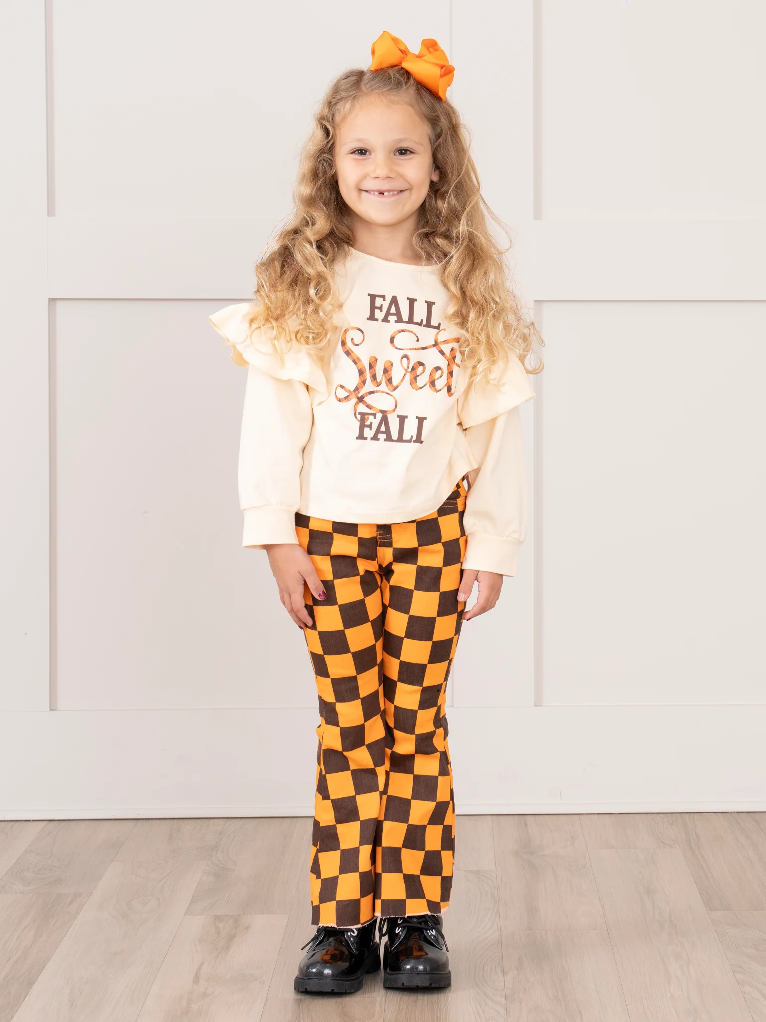"Sweet Fall" Checkers Flare Pants Outfit - Image 4