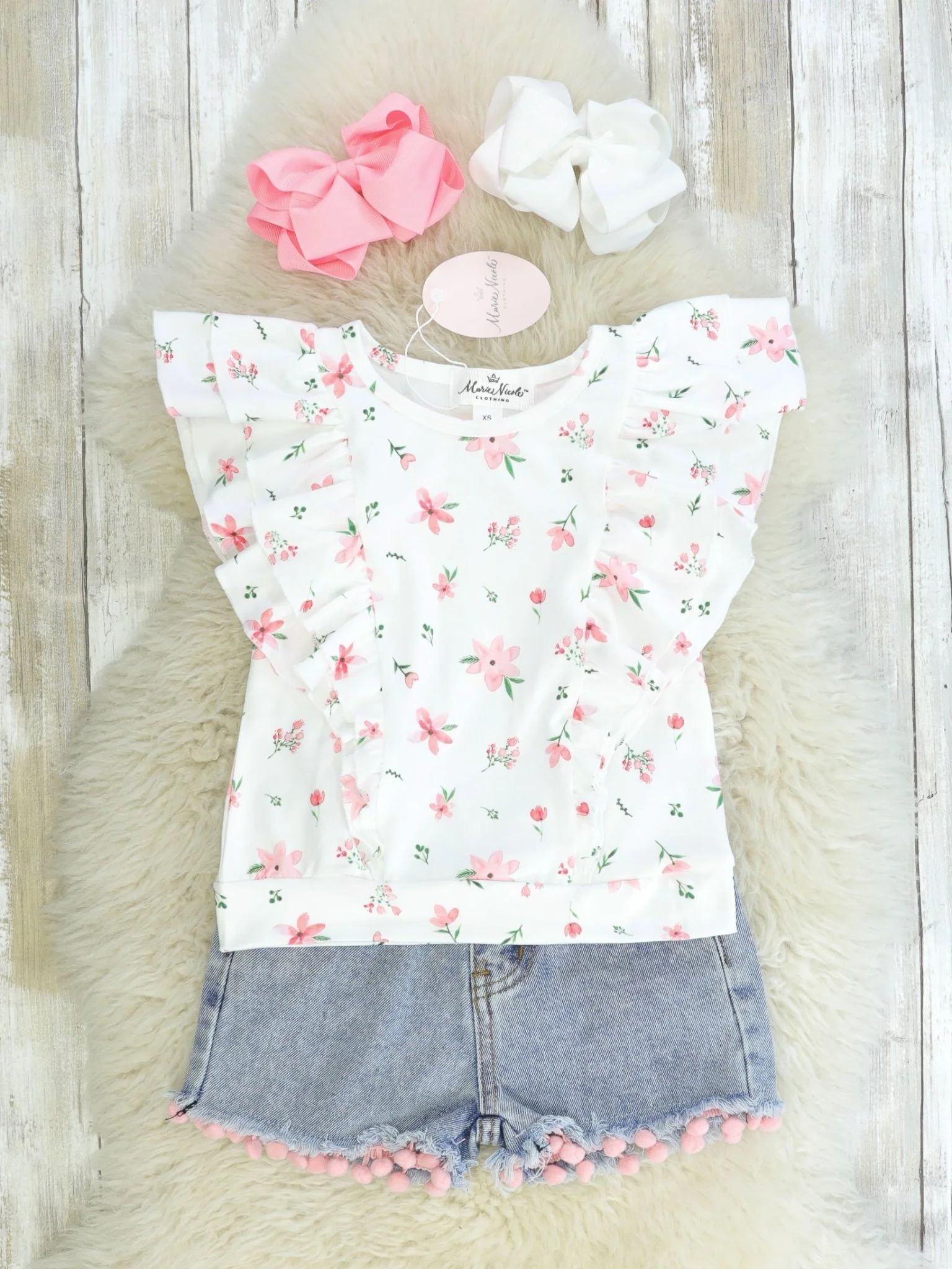 Sweet Floral Ruffle Top & Denim Shorts Outfit