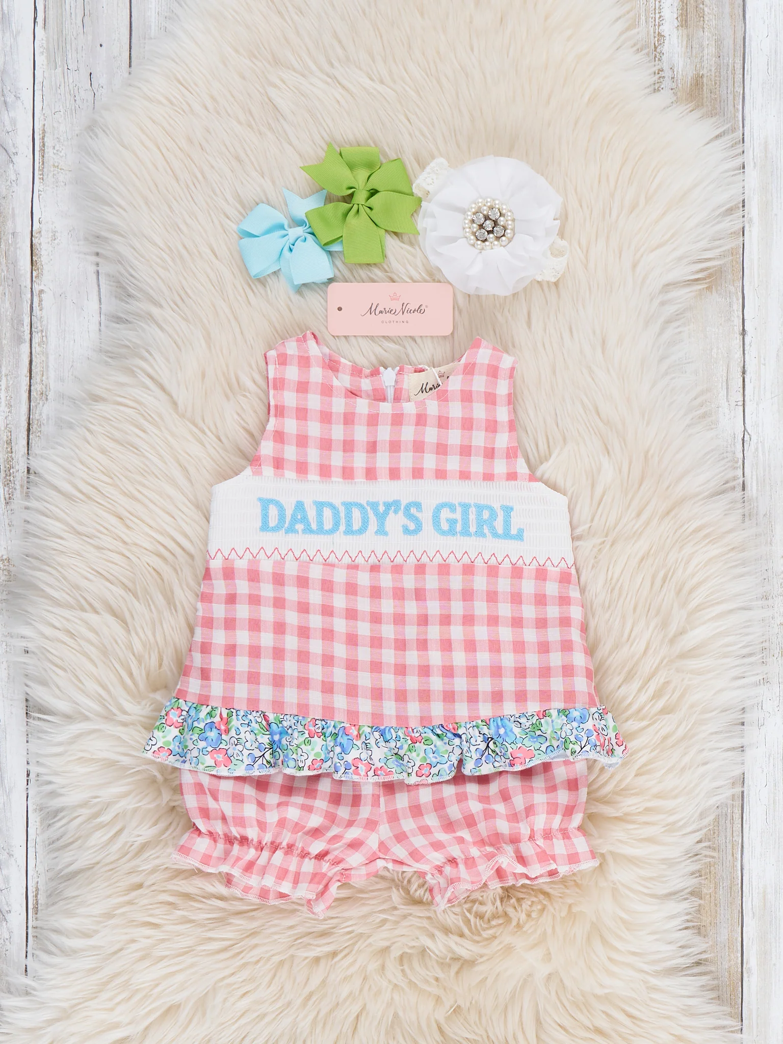 Sweet Gingham Daddy's Girl Smocked Bloomers Outfit - Image 2