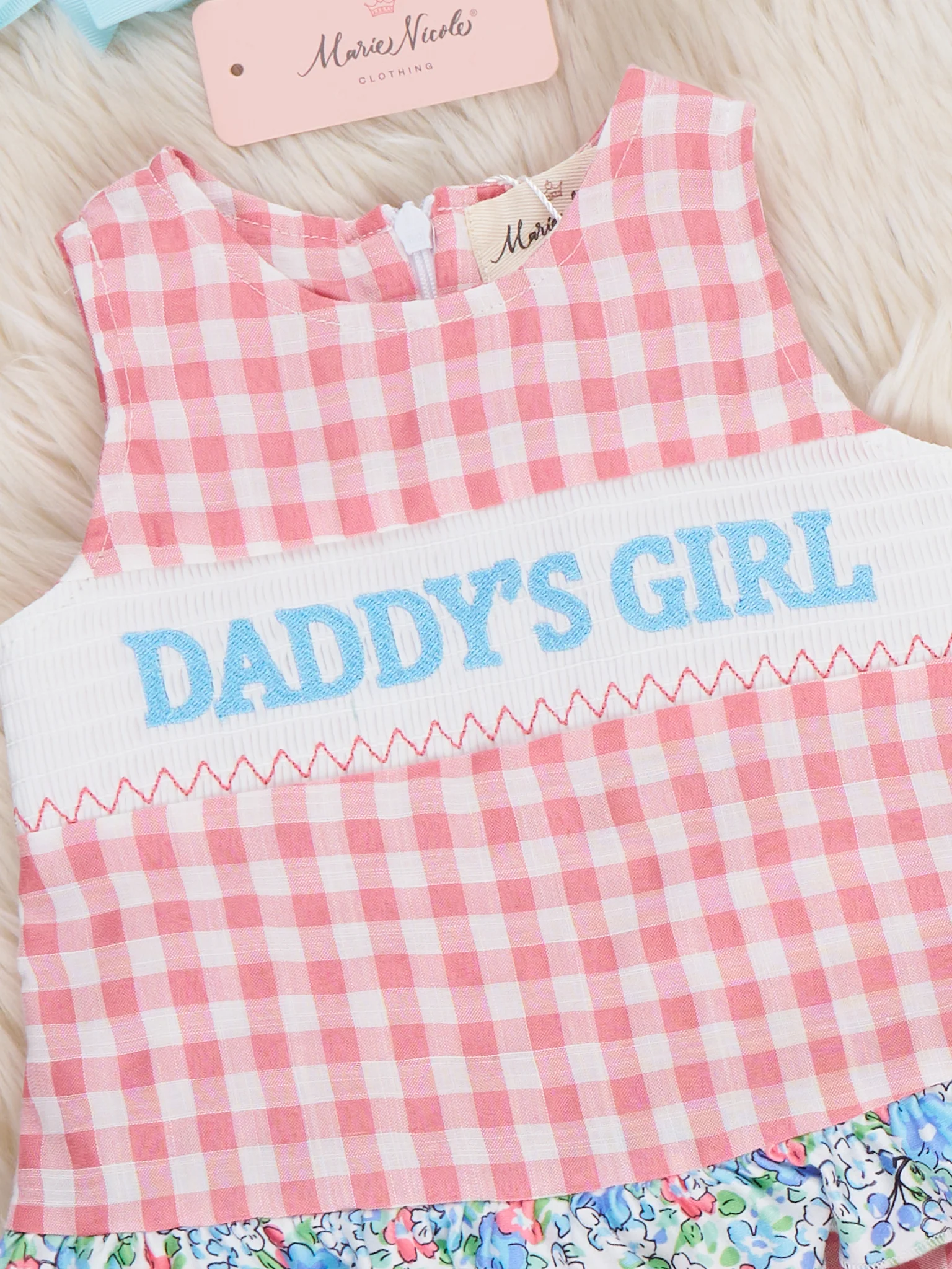 Sweet Gingham Daddy's Girl Smocked Bloomers Outfit - Image 3