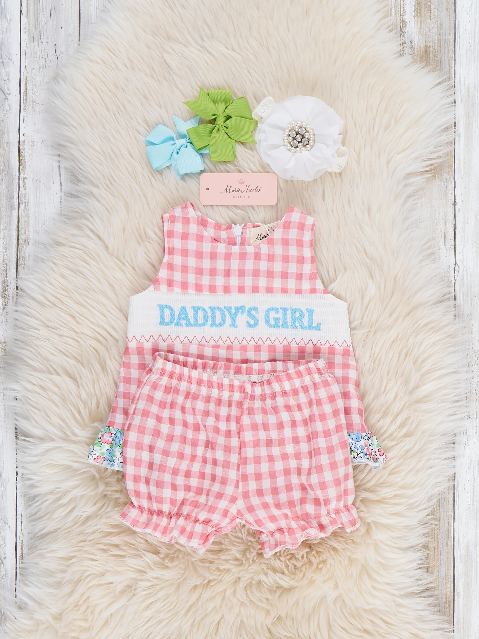 Sweet Gingham Daddy's Girl Smocked Bloomers Outfit - Image 5