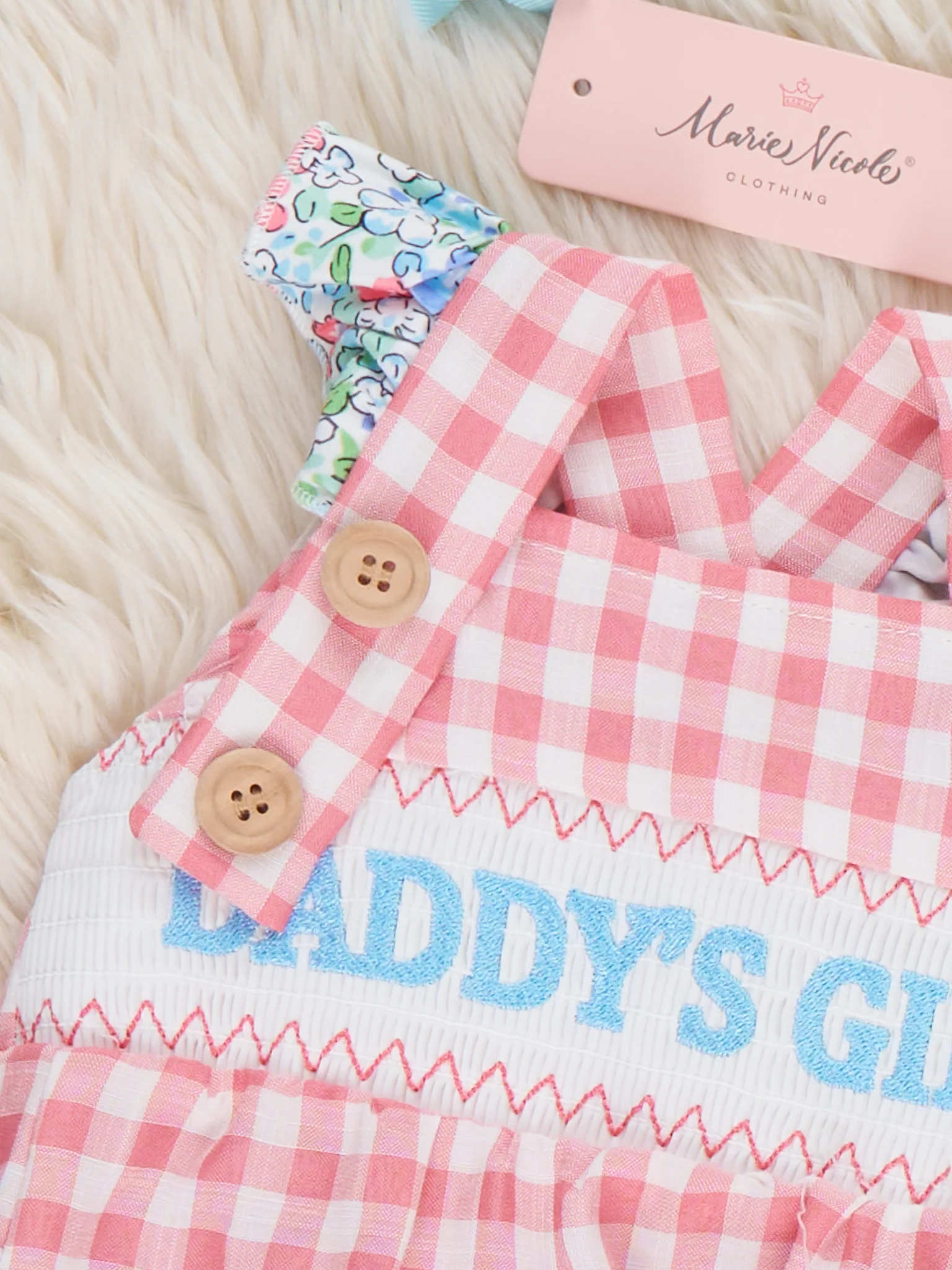 Sweet Gingham Daddy's Girl Smocked Ruffle Bubble Romper - Image 3