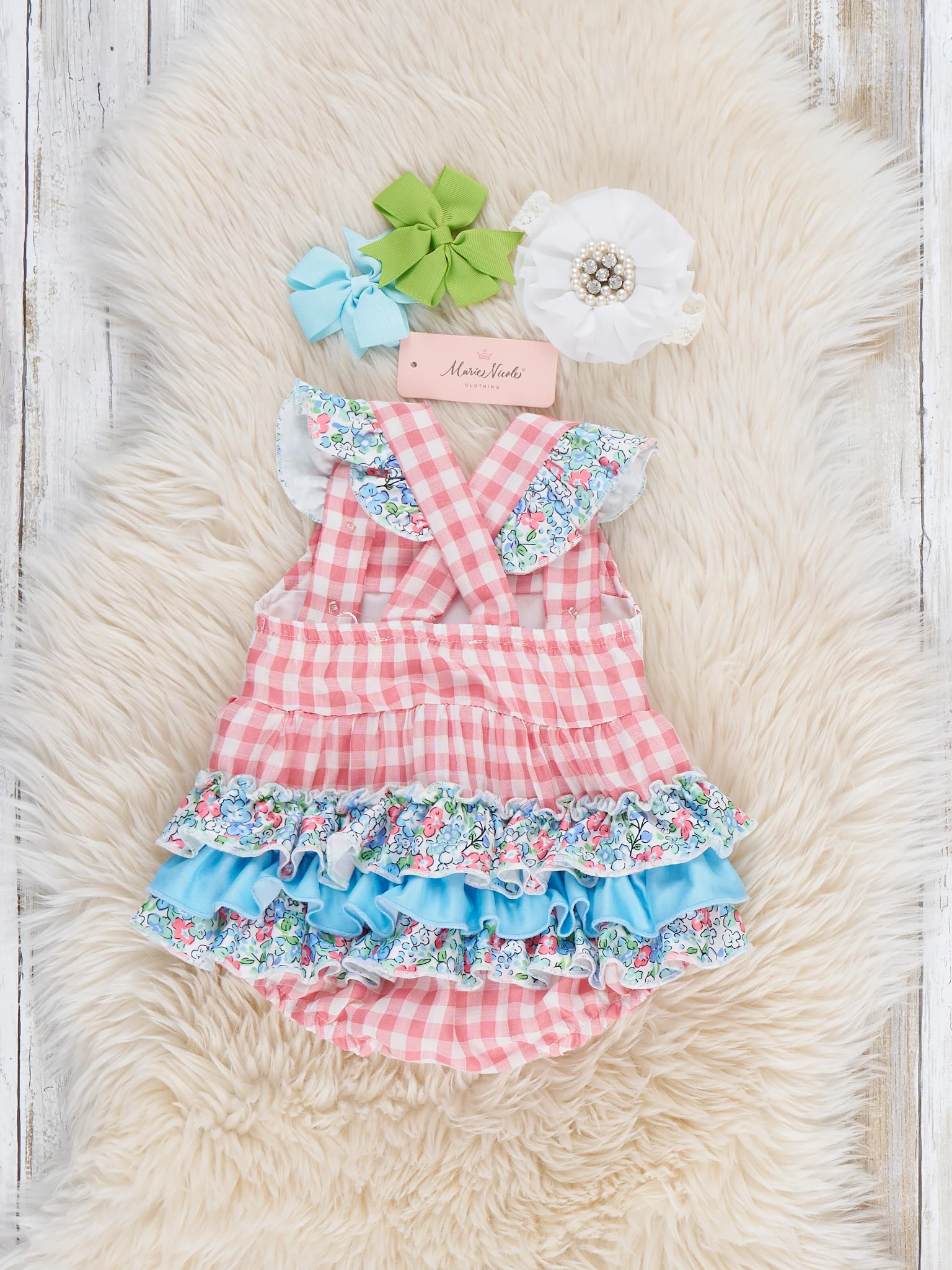 Sweet Gingham Daddy's Girl Smocked Ruffle Bubble Romper - Image 4