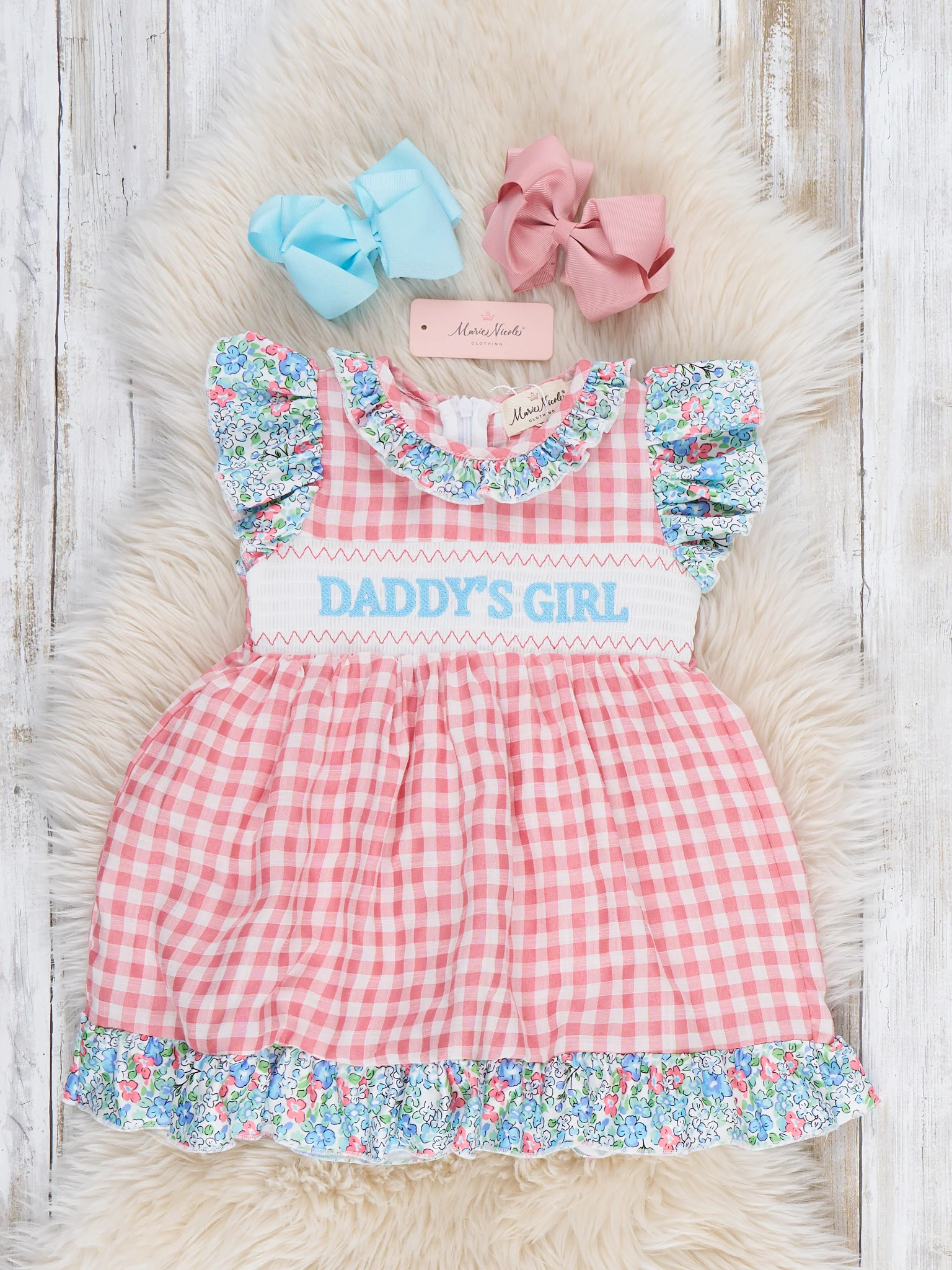 Sweet Gingham Daddy's Girl Smocked Ruffle Dress - Image 2