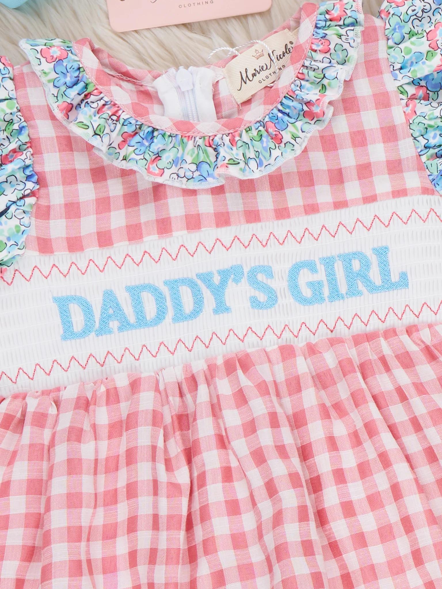 Sweet Gingham Daddy's Girl Smocked Ruffle Dress - Image 3