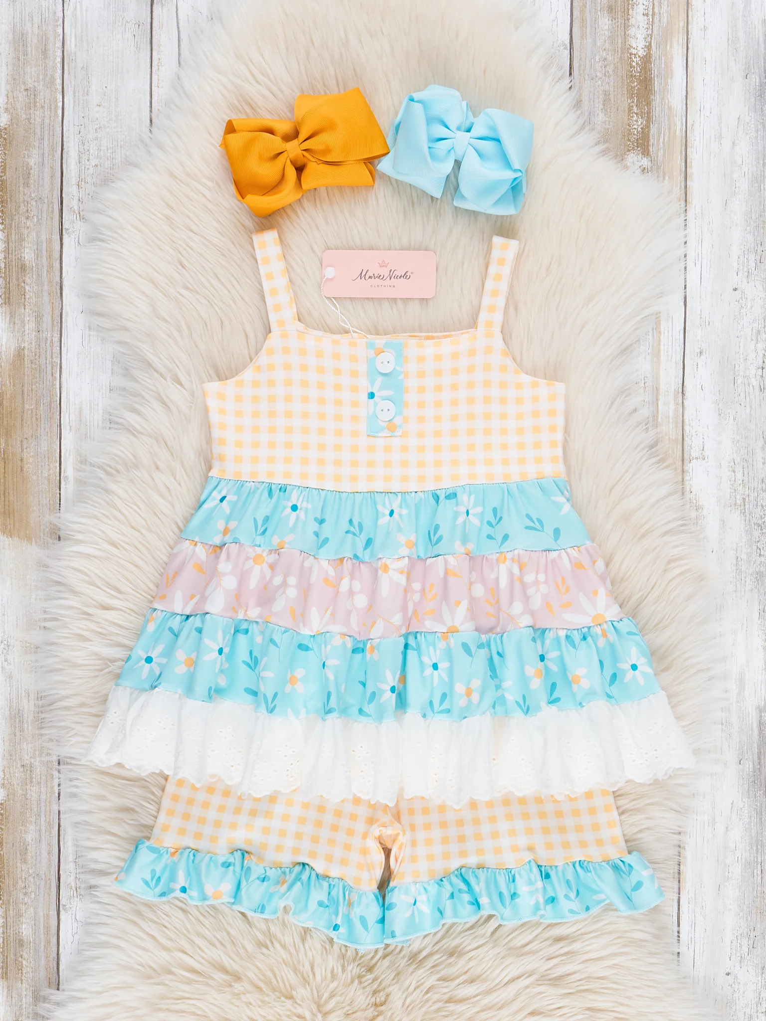 Sweet Gingham Floral Ruffle Outfit - Image 2