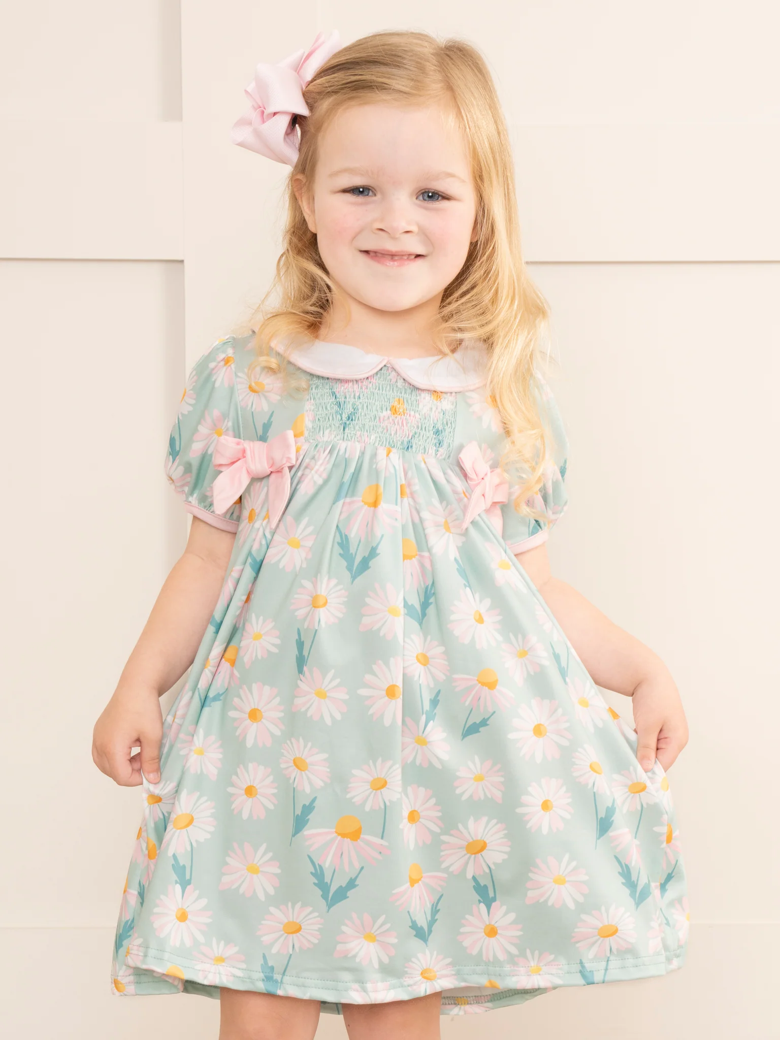 Sweet Green Daisies Ruffle Dress