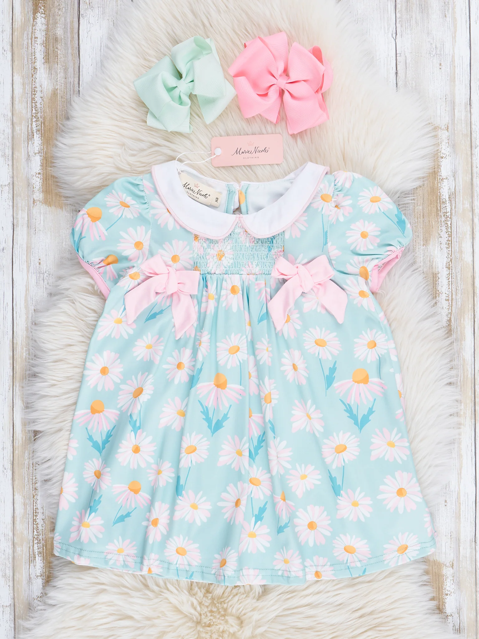 Sweet Green Daisies Ruffle Dress - Image 2