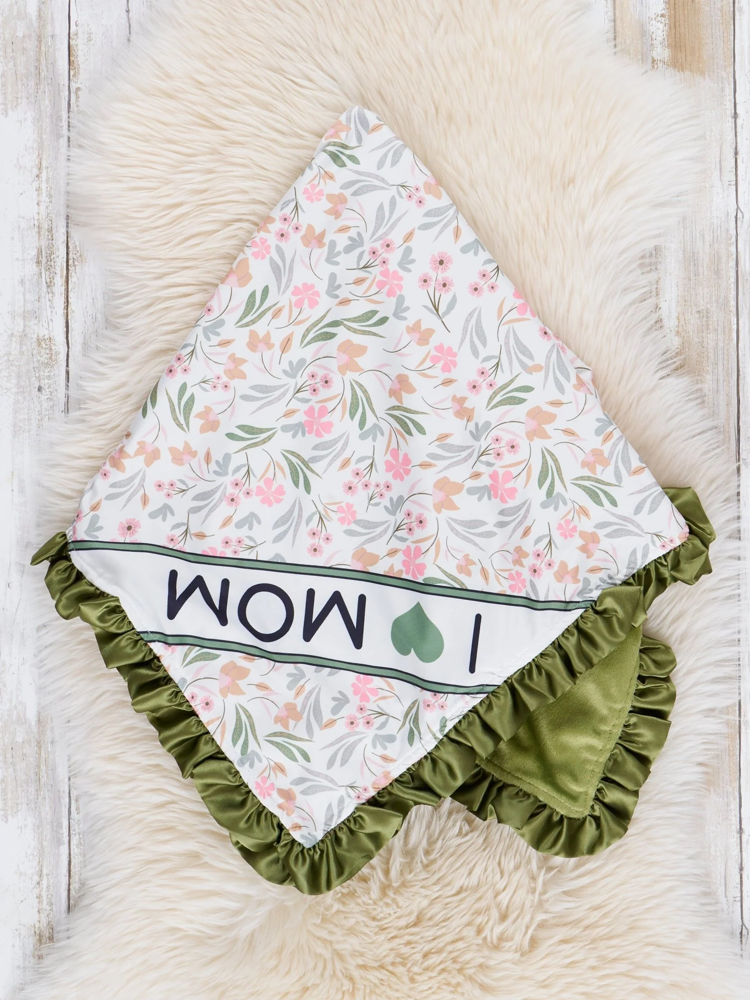 Sweet Olive Floral Mom Love Ruffle Minky Blanket