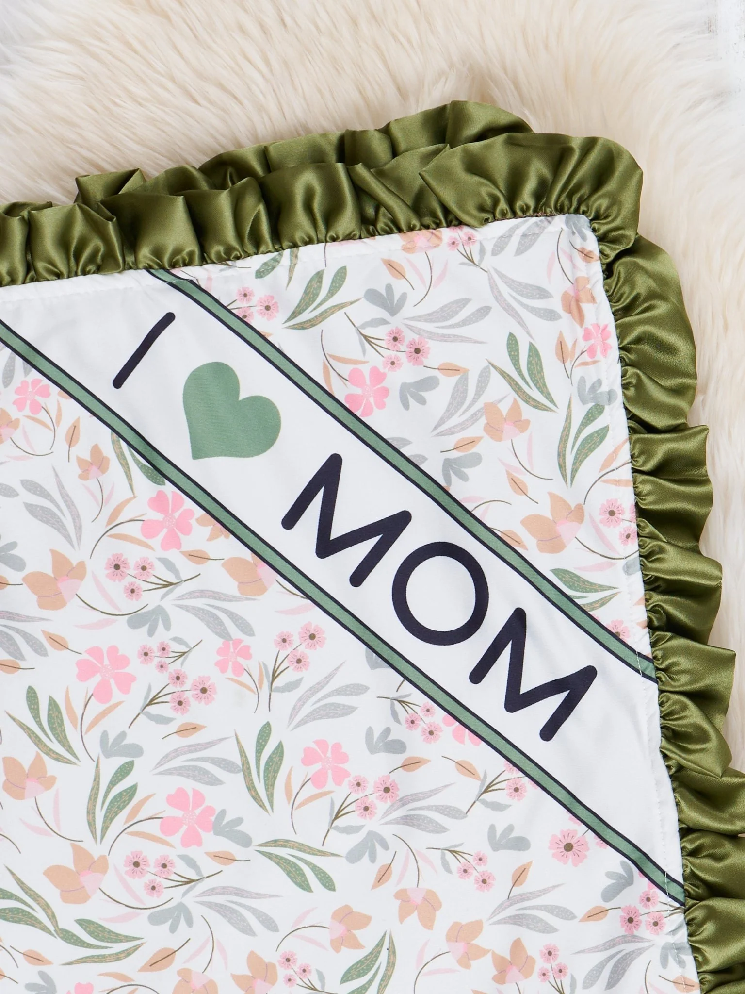 Sweet Olive Floral Mom Love Ruffle Minky Blanket - Image 2