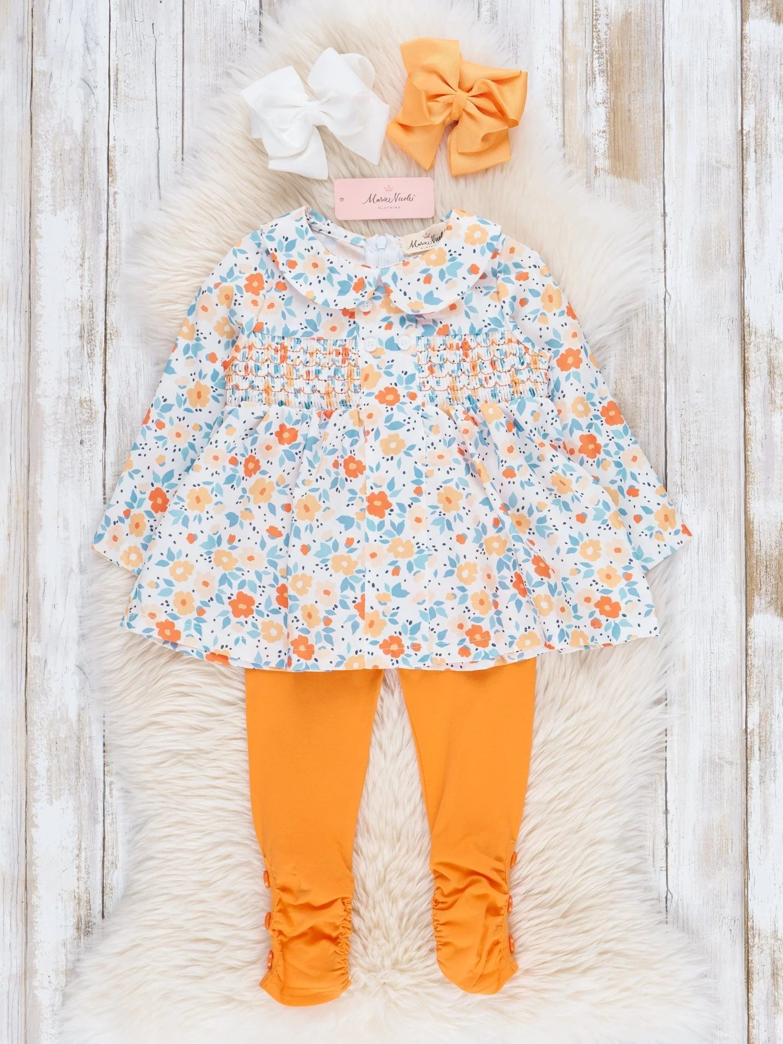 Sweet Orange Smocked Vintage Garden Outfit