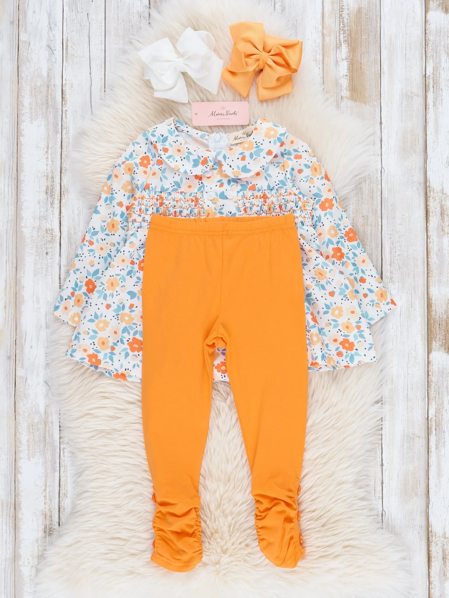 Sweet Orange Smocked Vintage Garden Outfit - Image 2