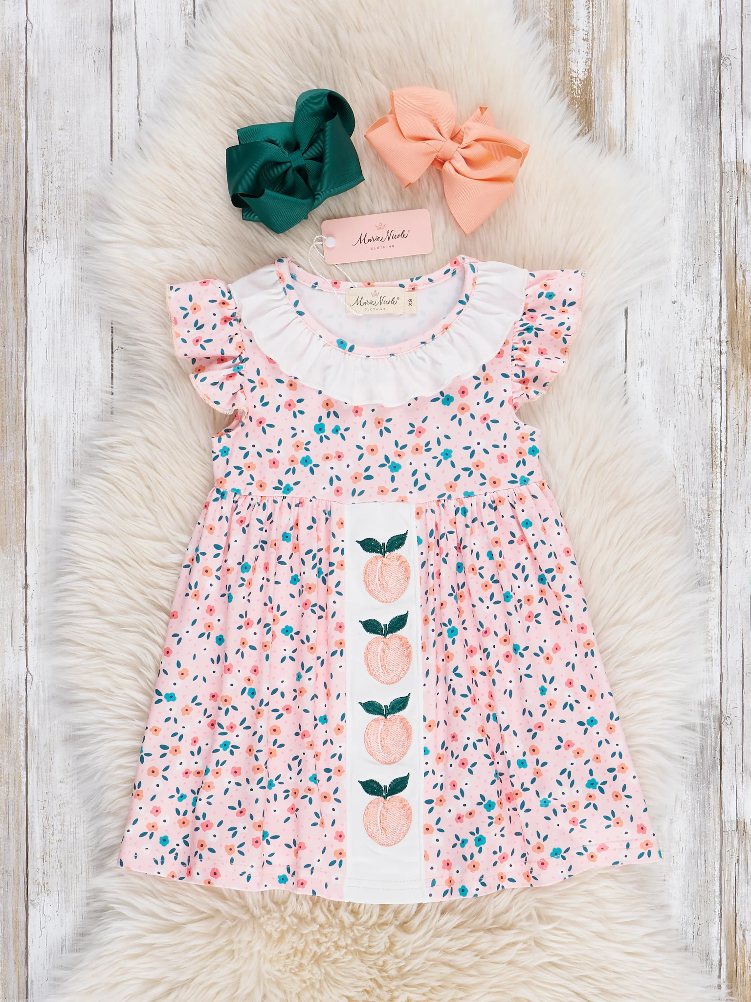 Sweet Peach Embroidered Ruffle Dress
