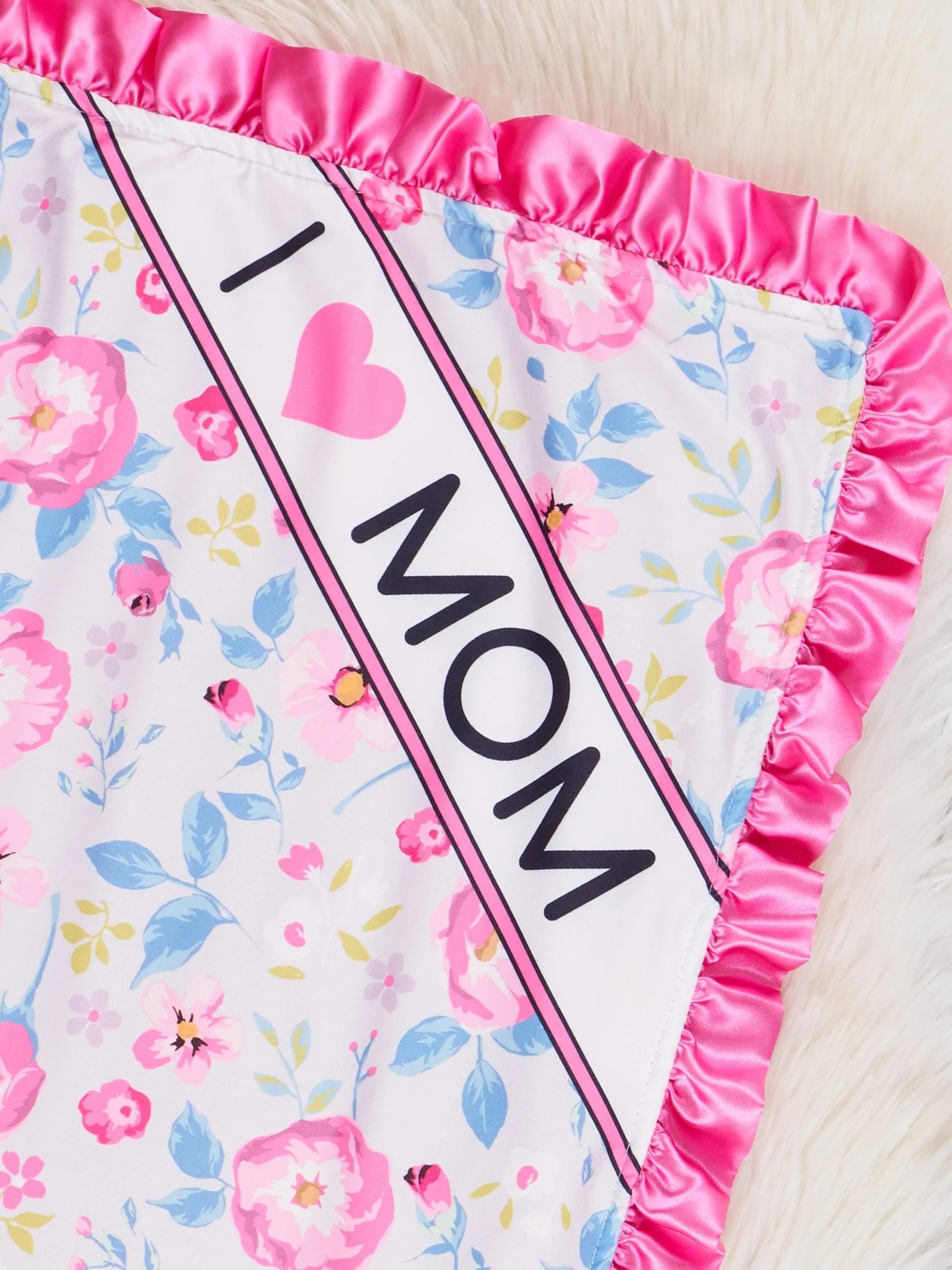 Sweet Pink Floral Mom Love Ruffle Minky Blanket - Image 2