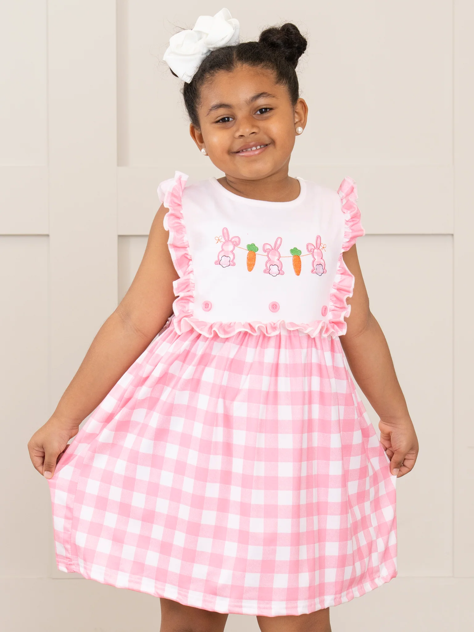 Sweet Pink Gingham Bunny Dress