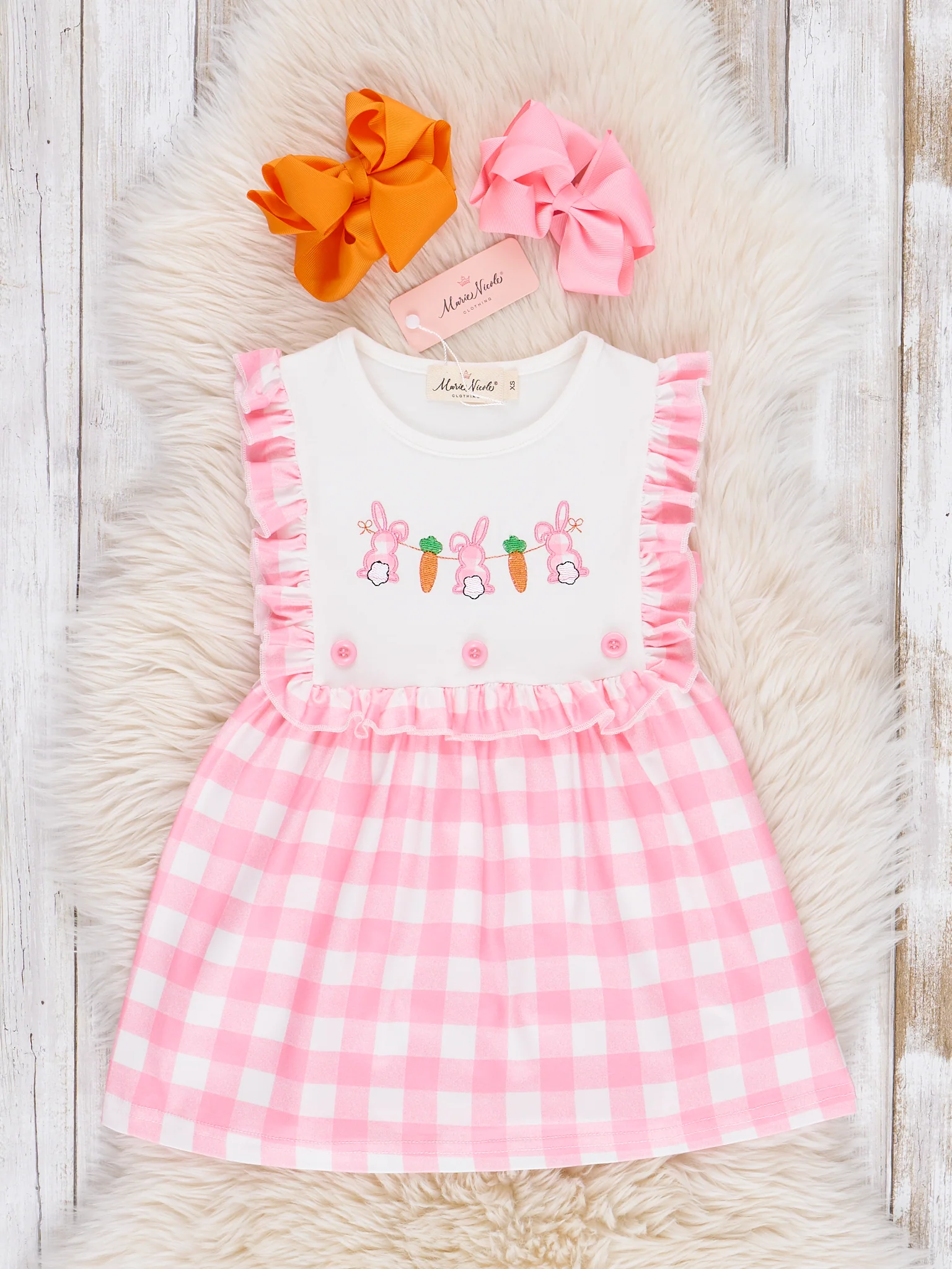 Sweet Pink Gingham Bunny Dress - Image 2