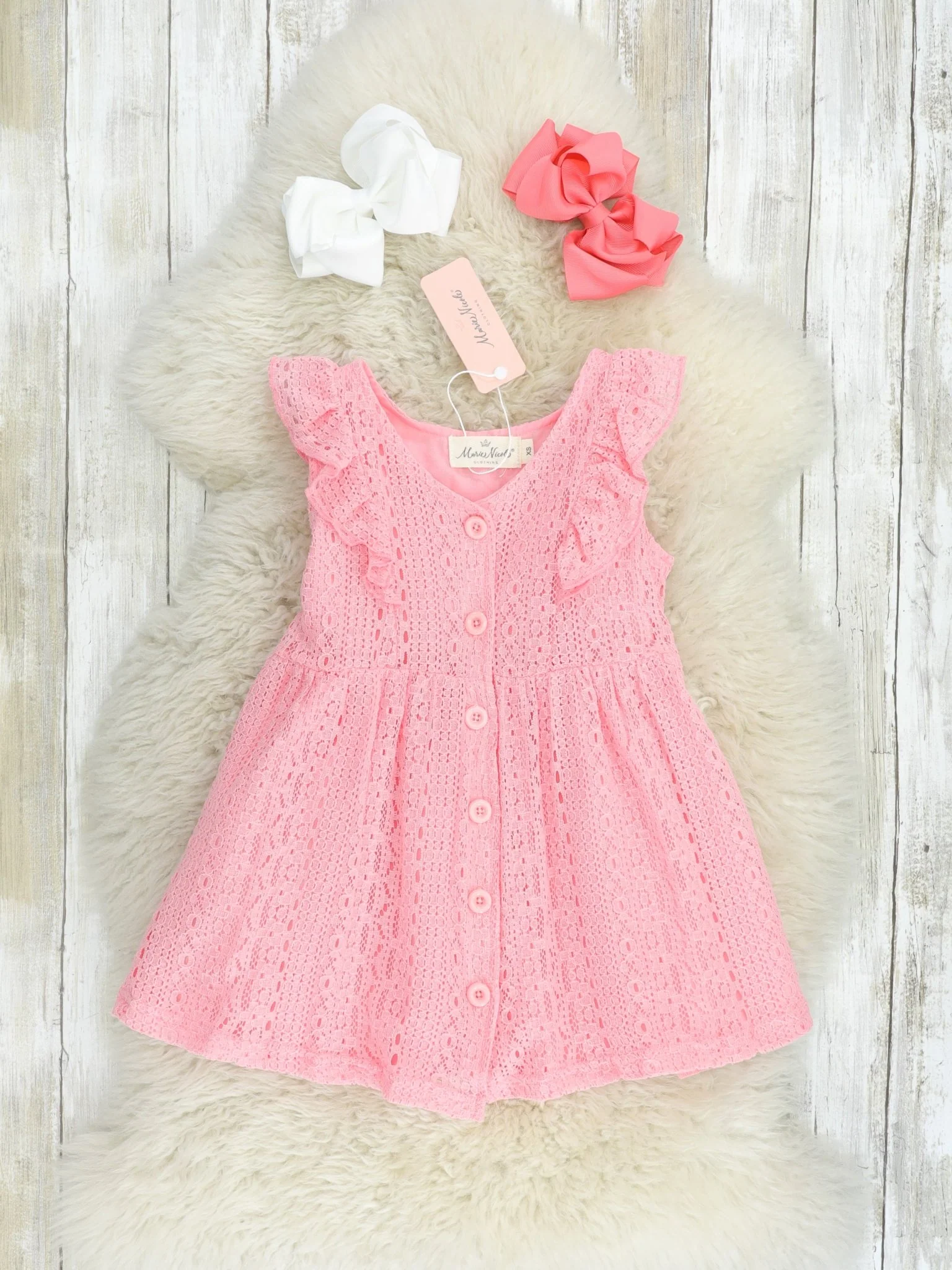 Sweet Pink Lace Button Dress