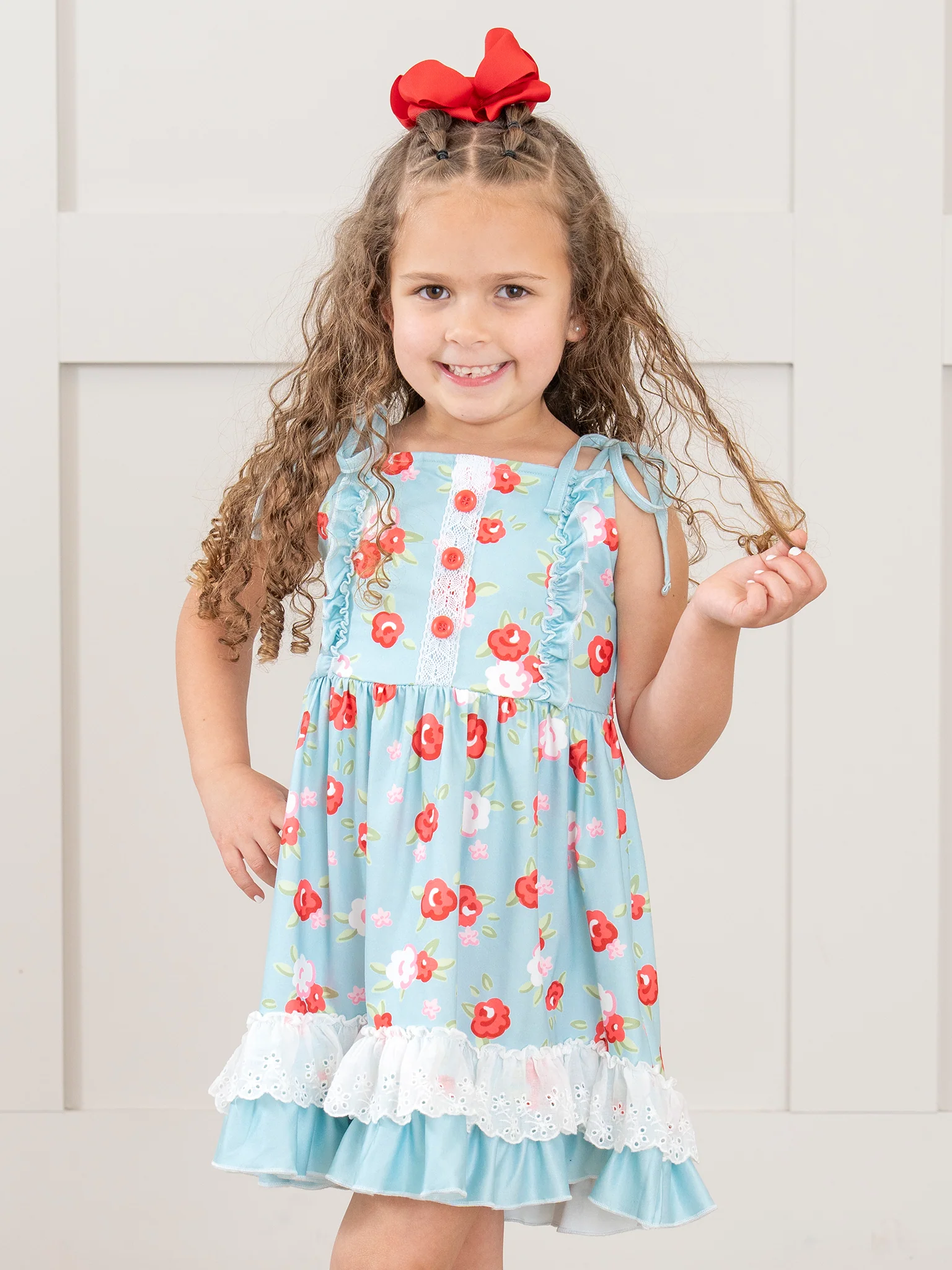 Sweet Rose Eyelet Ruffle Dress