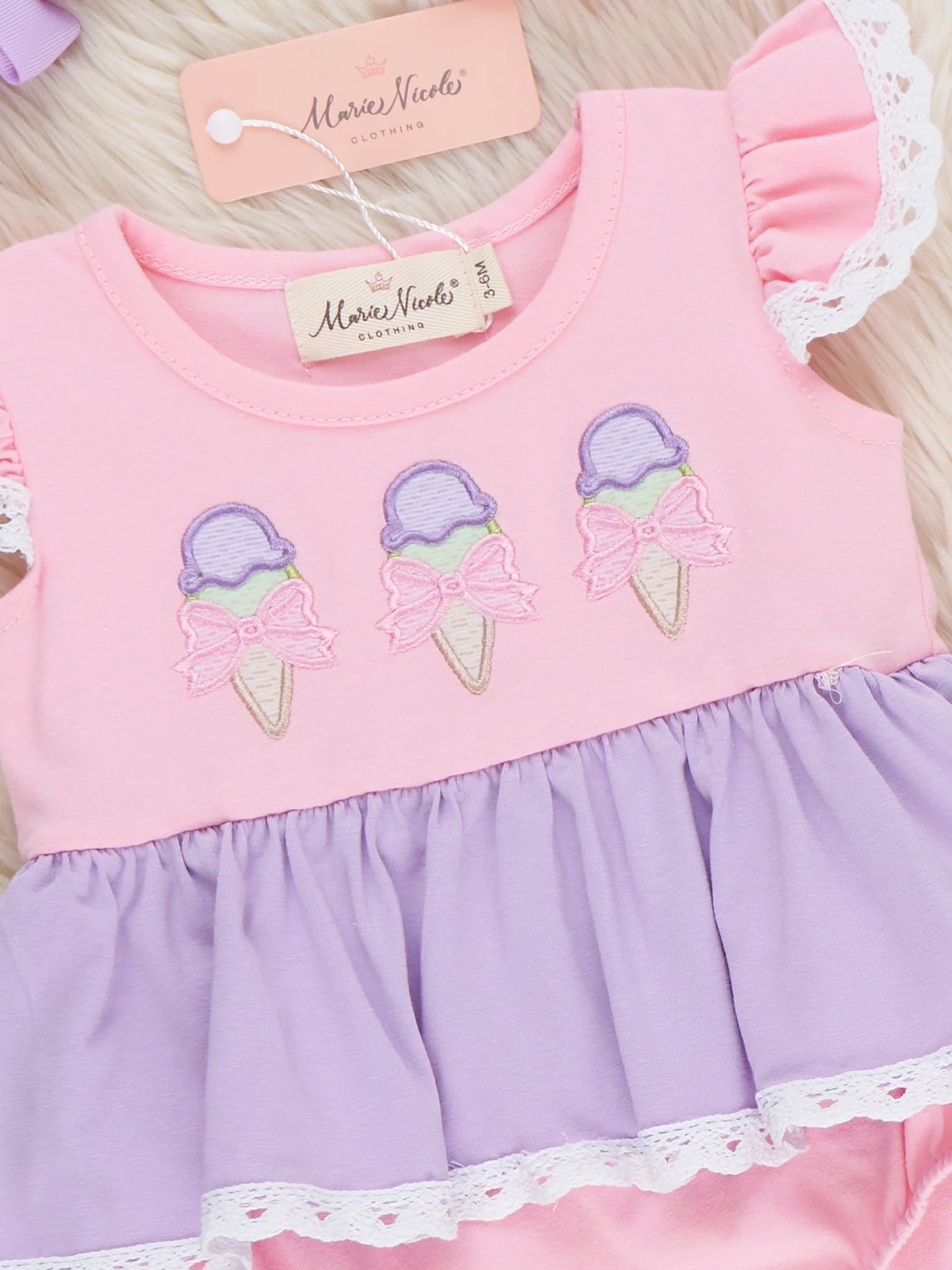 Sweet Scoops Embroidered Cotton Ruffle Bubble Romper - Image 2