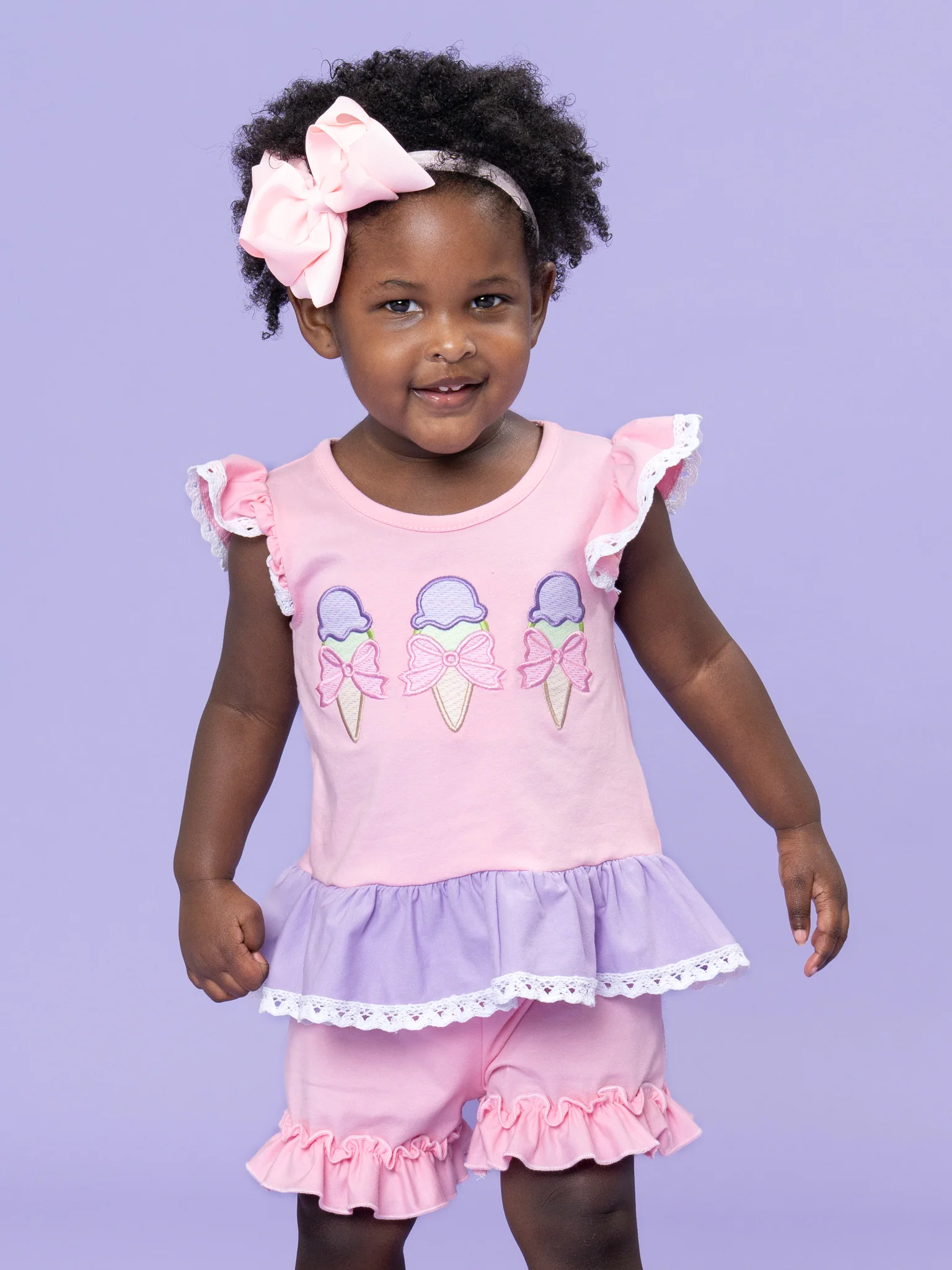 Sweet Scoops Embroidered Cotton Ruffle Outfit