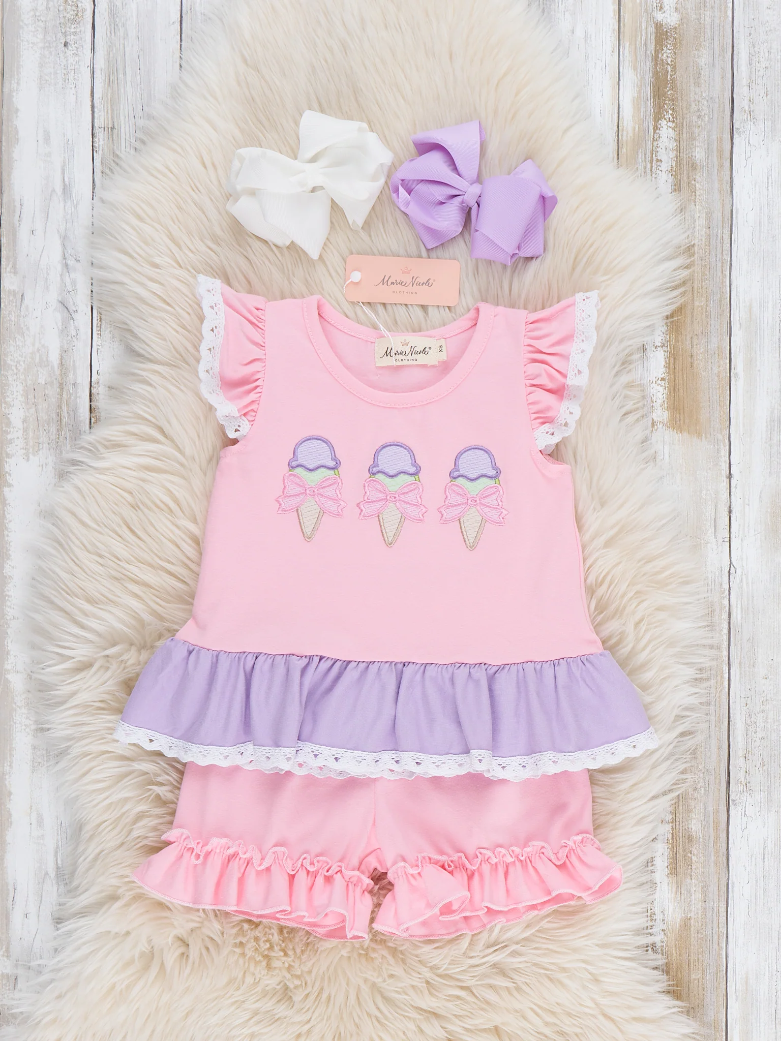 Sweet Scoops Embroidered Cotton Ruffle Outfit - Image 2
