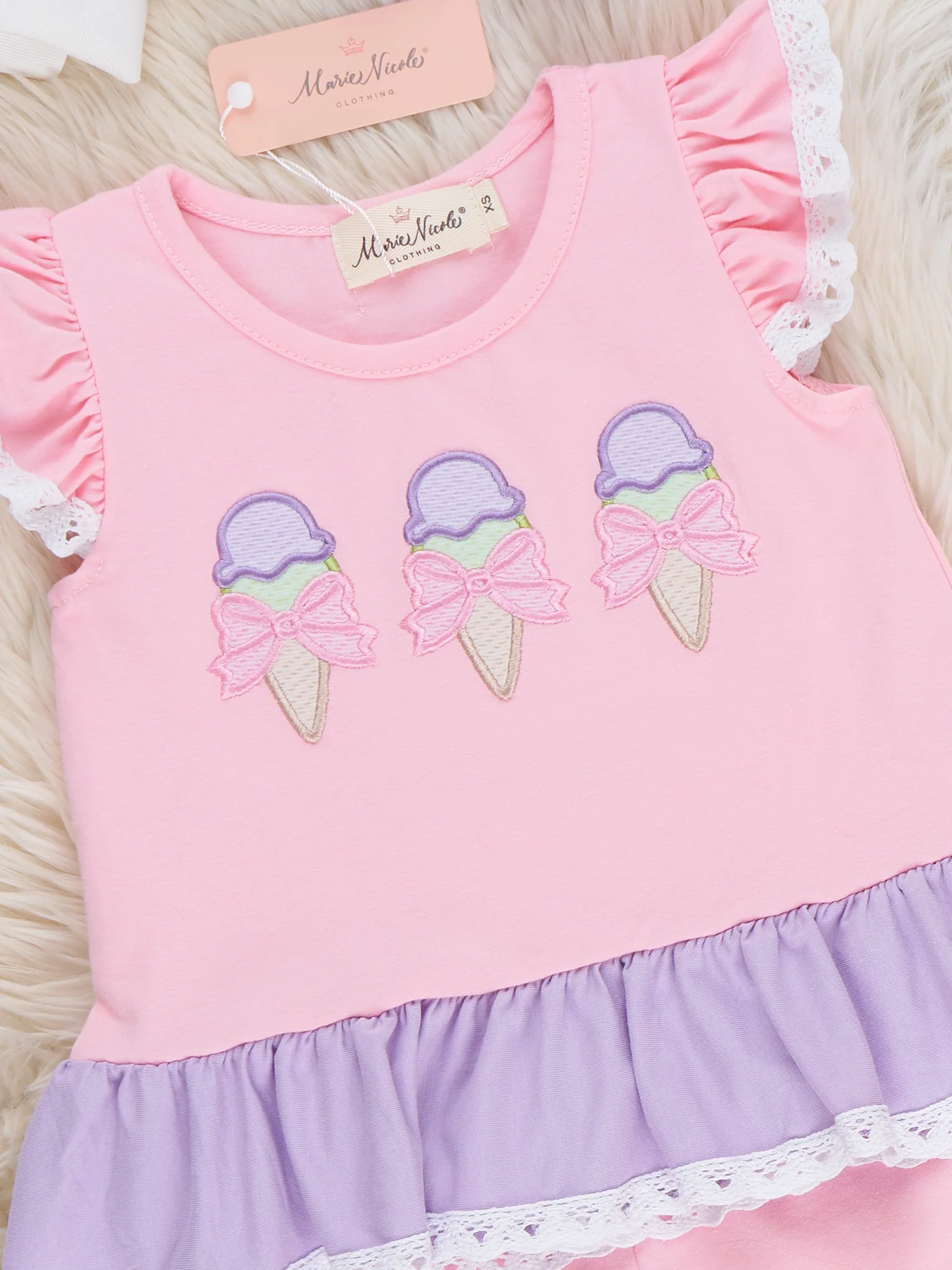 Sweet Scoops Embroidered Cotton Ruffle Outfit - Image 3