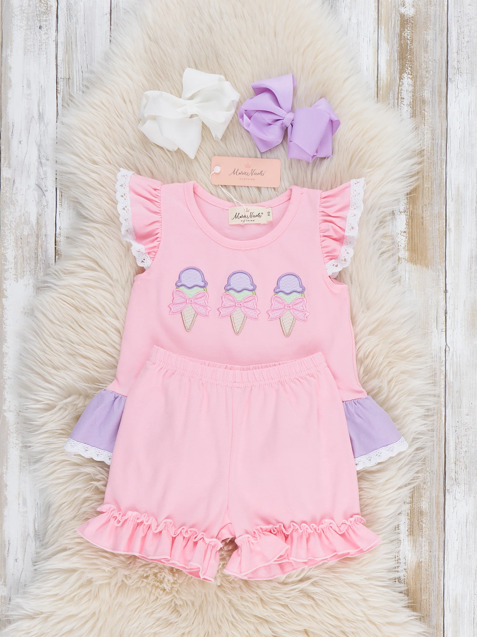 Sweet Scoops Embroidered Cotton Ruffle Outfit - Image 4