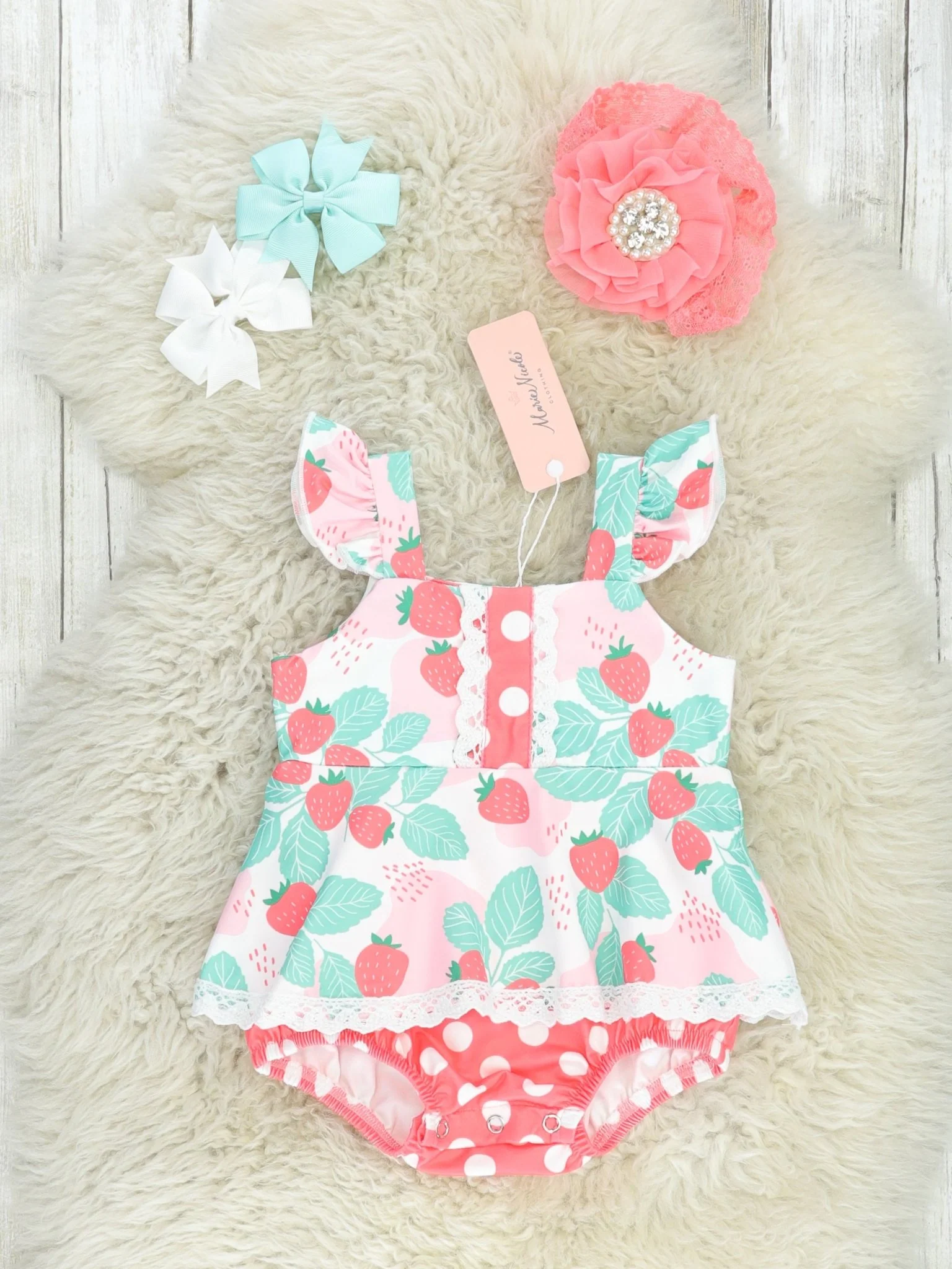 Sweet Strawberry Ruffle Bubble Romper