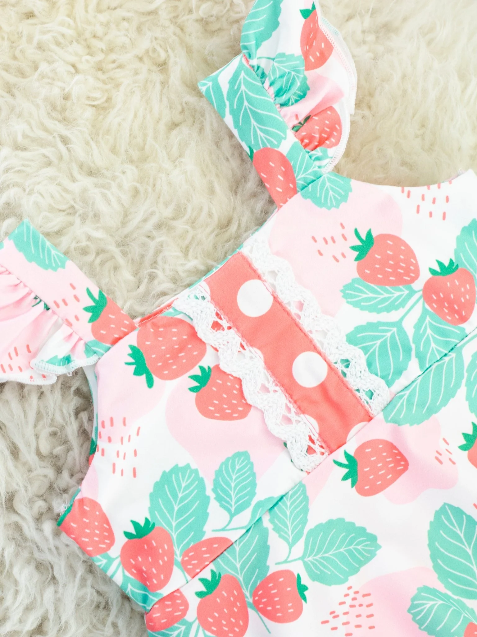 Sweet Strawberry Ruffle Bubble Romper - Image 2