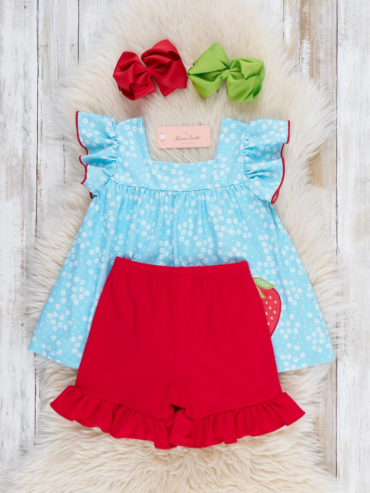 Sweet Strawberry Sky Embroidered Ruffle Outfit - Image 3