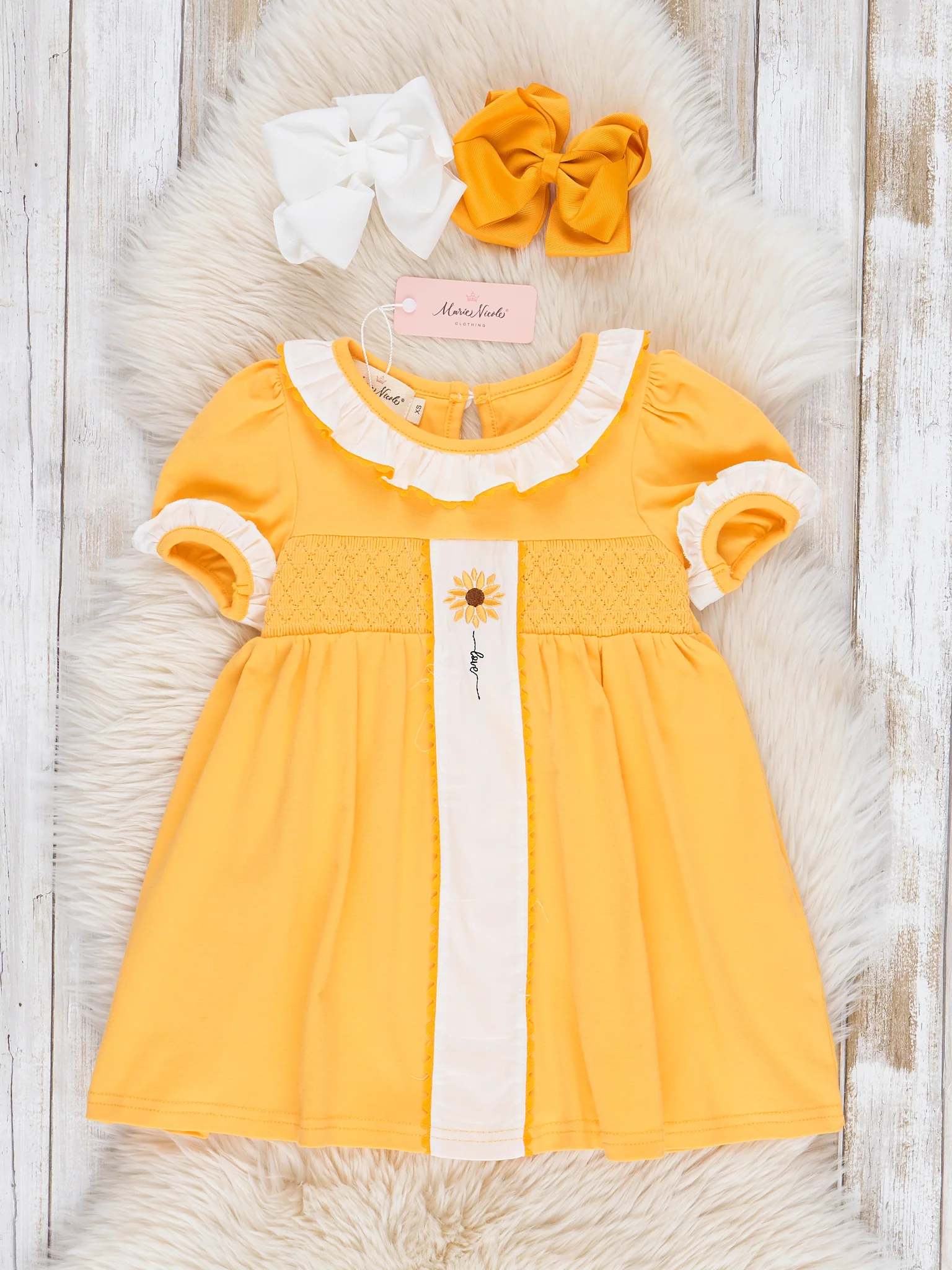 Sweet Sunflower Smocked Ruffle Dress
