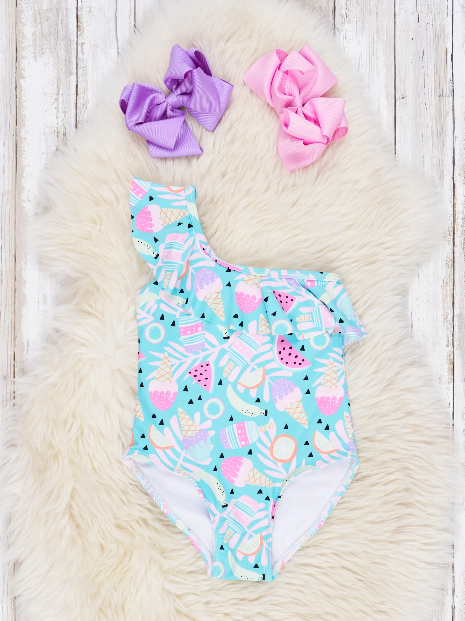 Sweet Treats Asymmetrical Ruffle Swimsuit