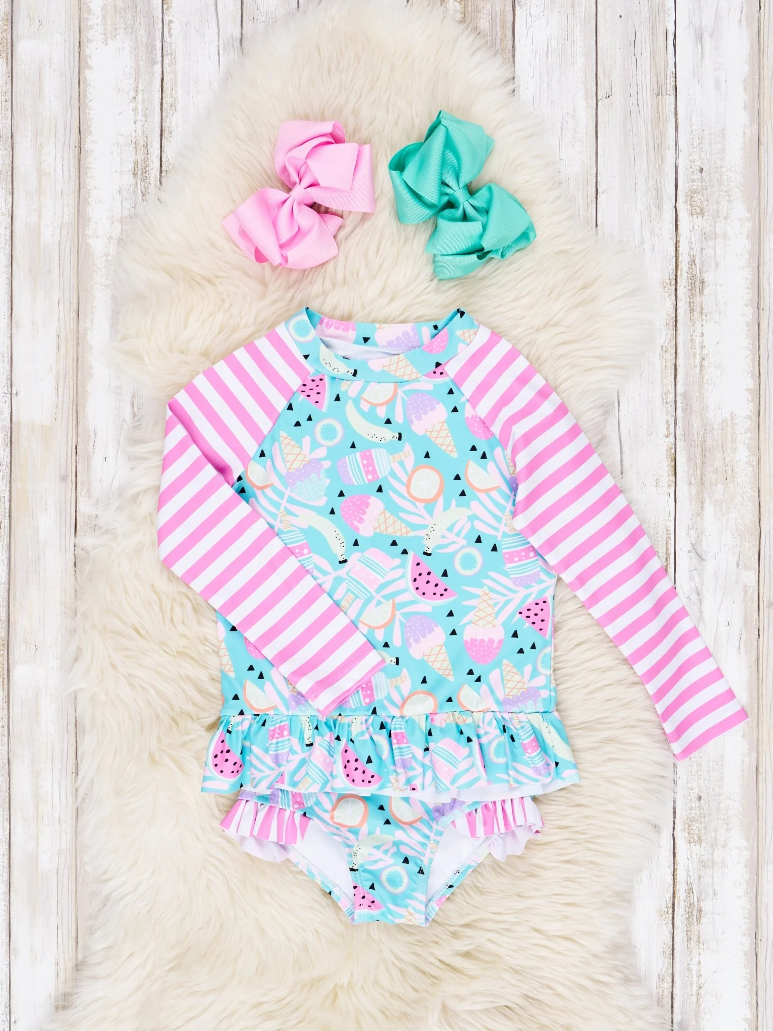 Sweet Treats Ruffle Rash Guard Swimsuit