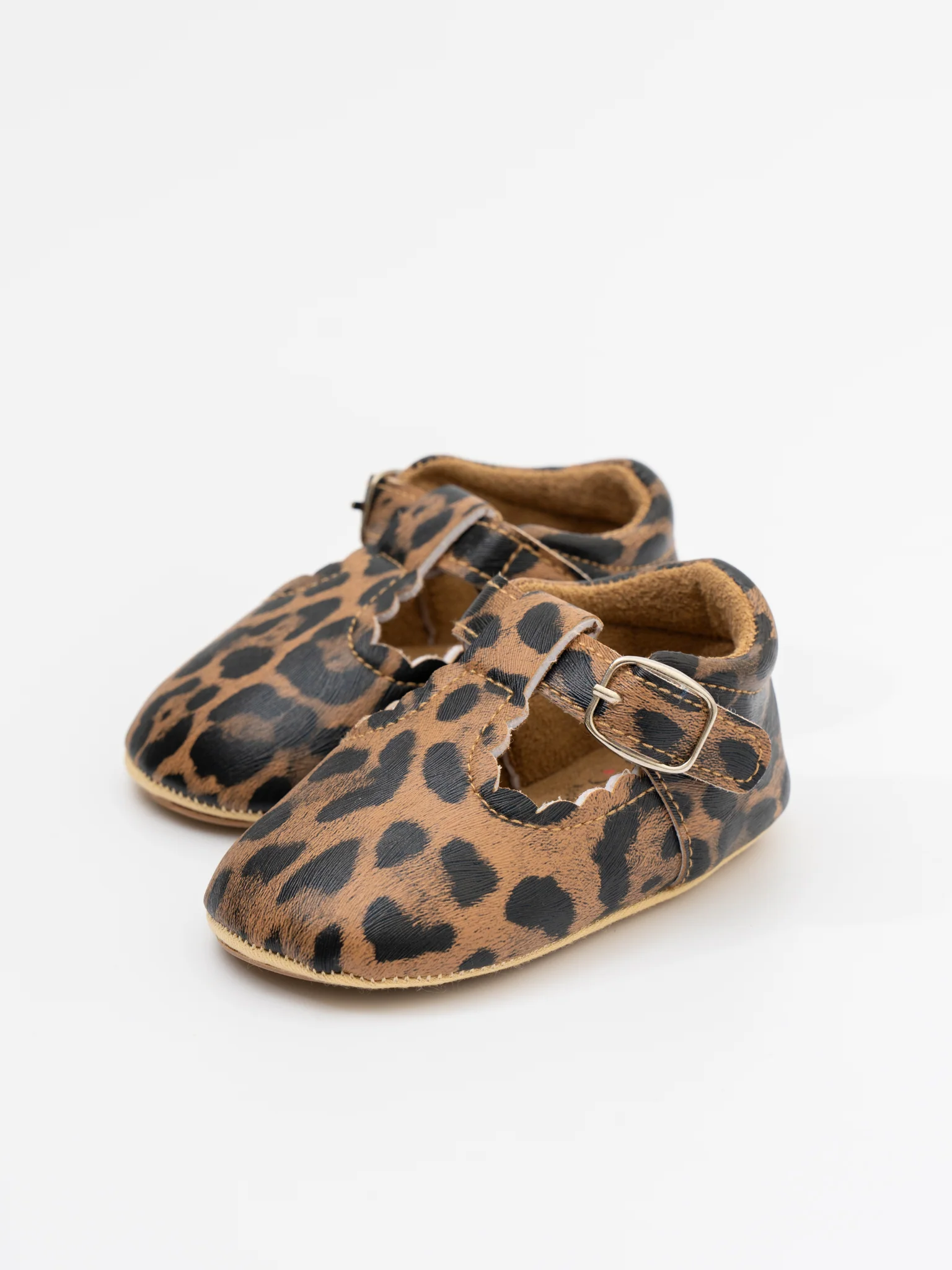 T-Strap Scalloped Buckle Shoes - Leopard