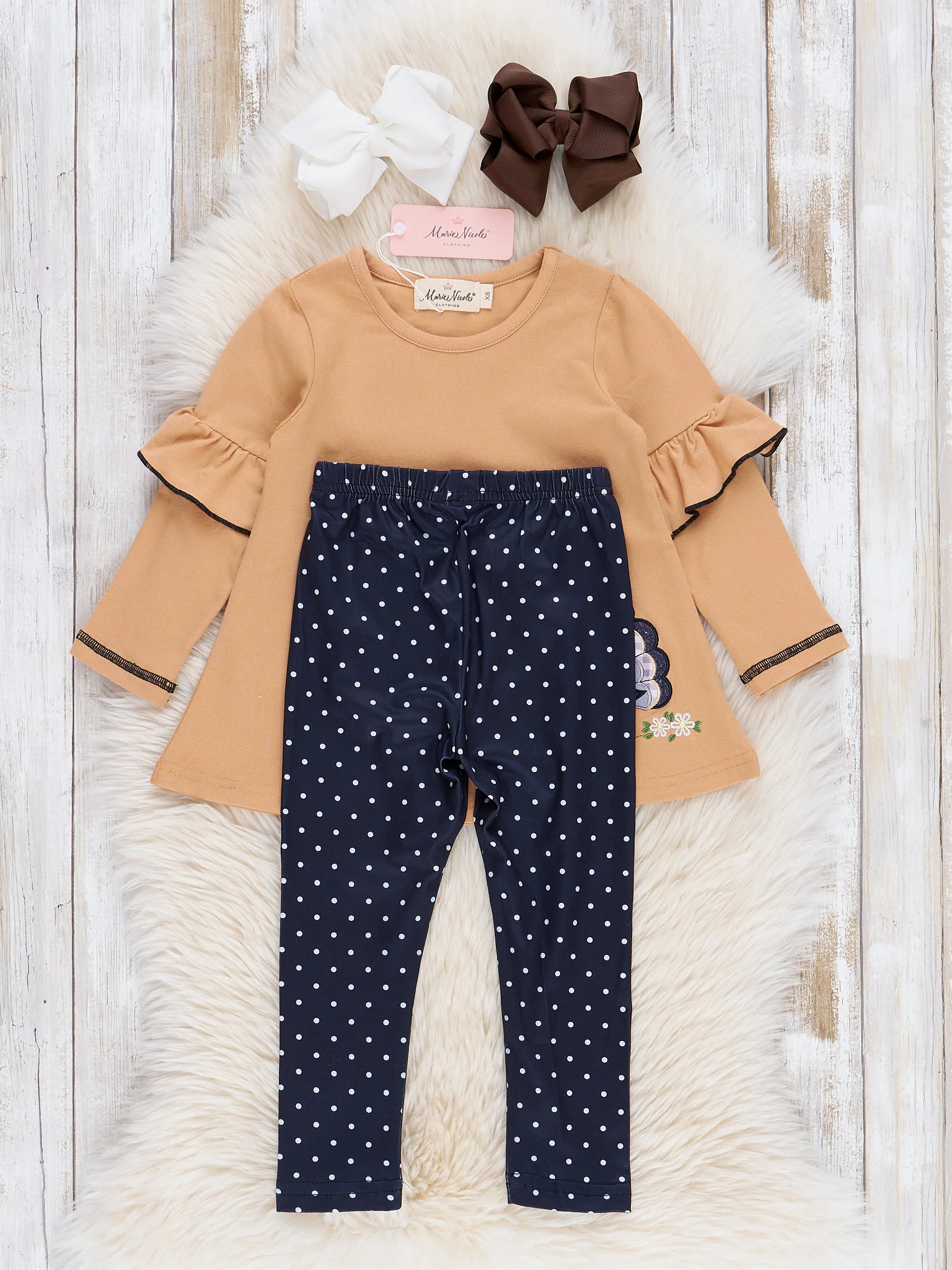 Tan & Black Embroidered Turkey Ruffle Outfit - Image 3