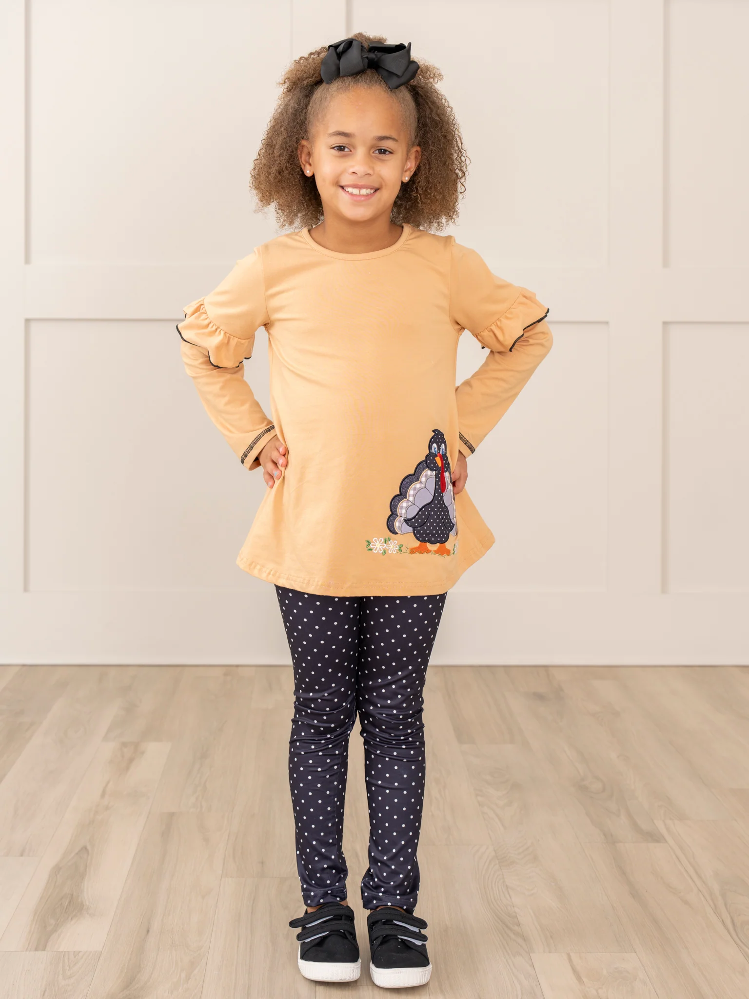 Tan & Black Embroidered Turkey Ruffle Outfit - Image 4