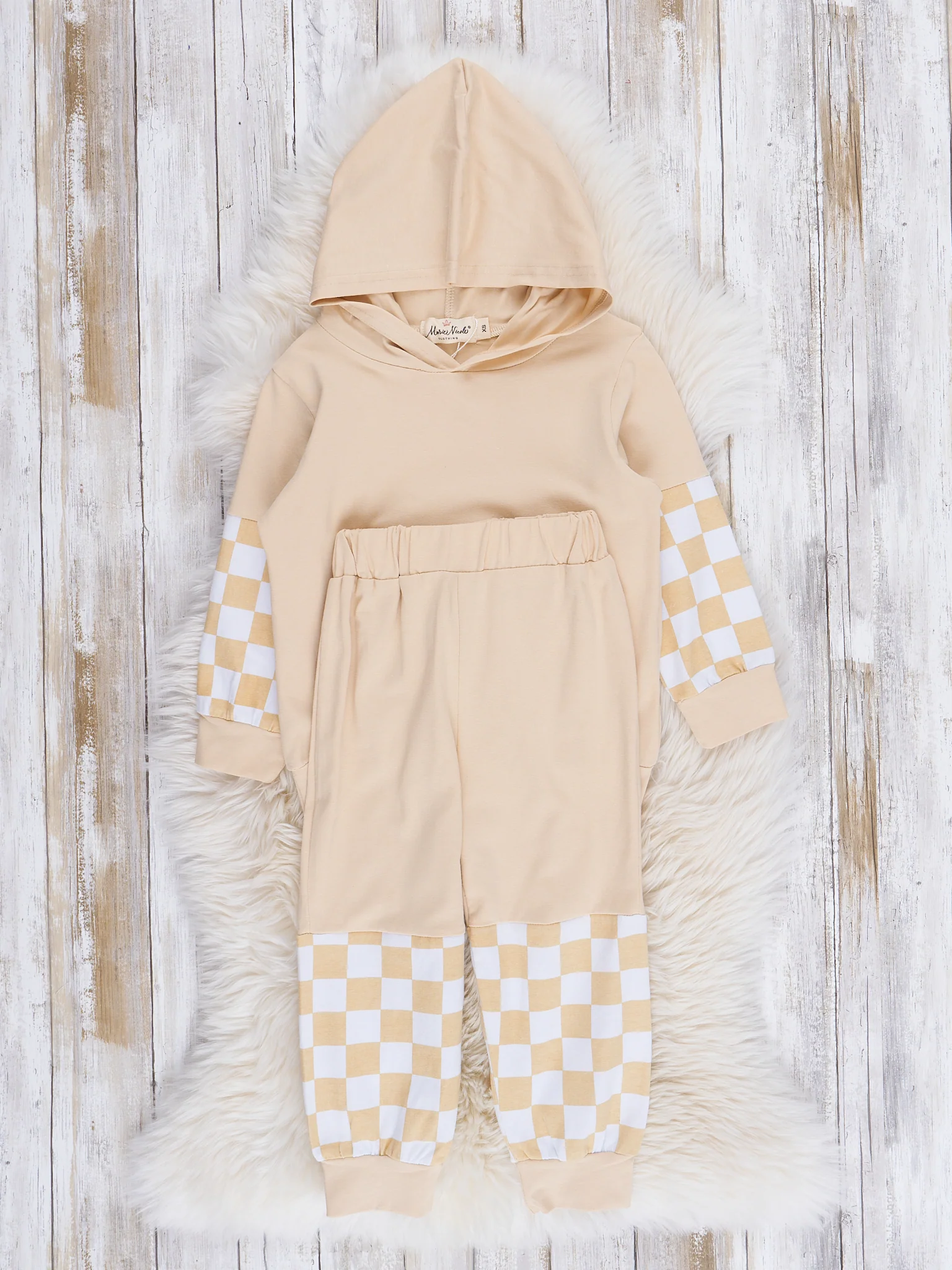 Tan Checkers Hoodie & Joggers Outfit - Image 2