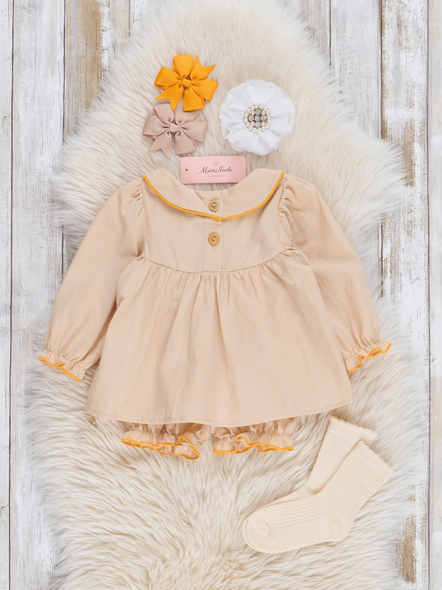 Tan Embroidered Sunflower Bloomers Outfit - Image 3