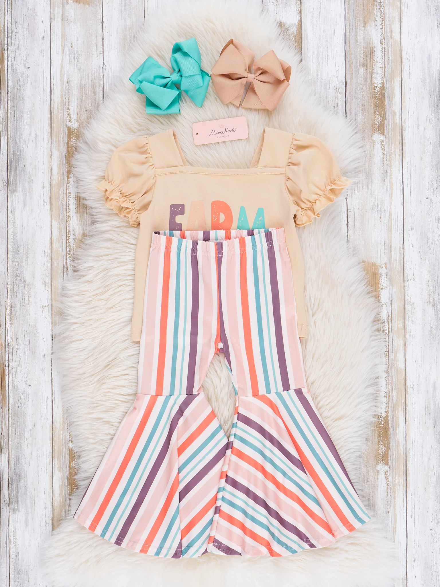 Tan Farm Life Striped Bell Bottoms Outfit - Image 2