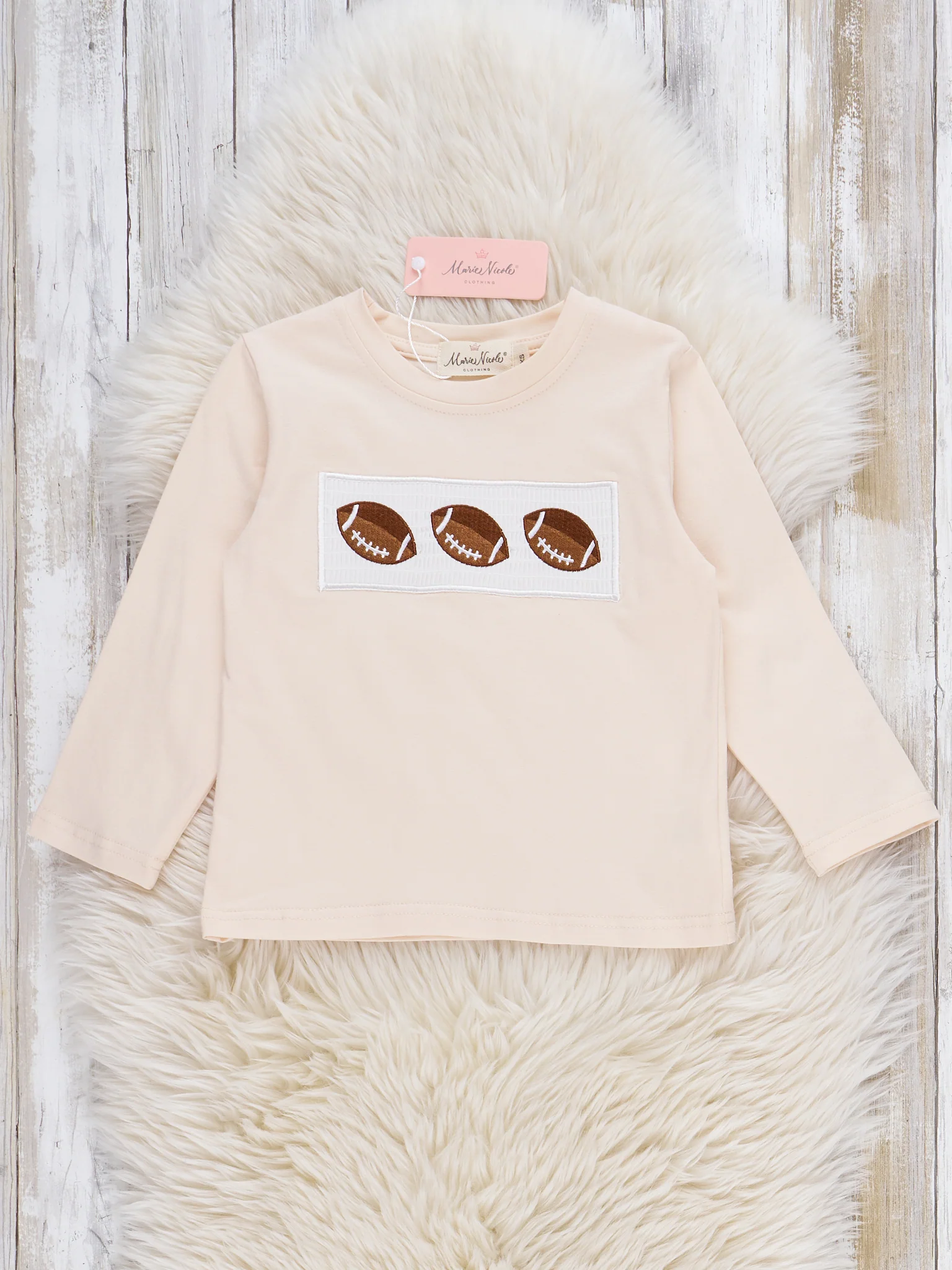 Tan Football Time Smocked Shirt
