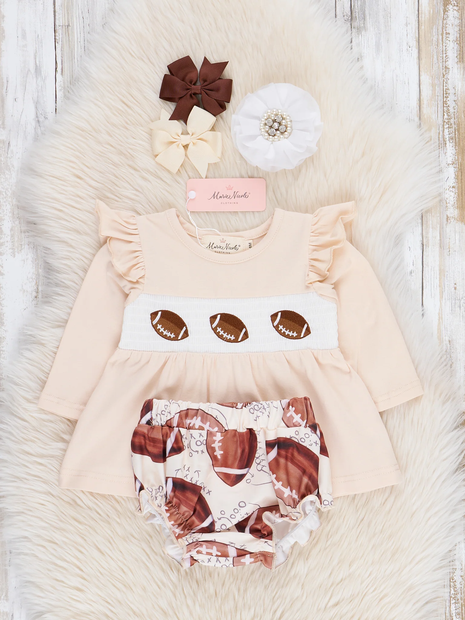 Tan Football Time Smocked Bloomers Outfit - Image 2