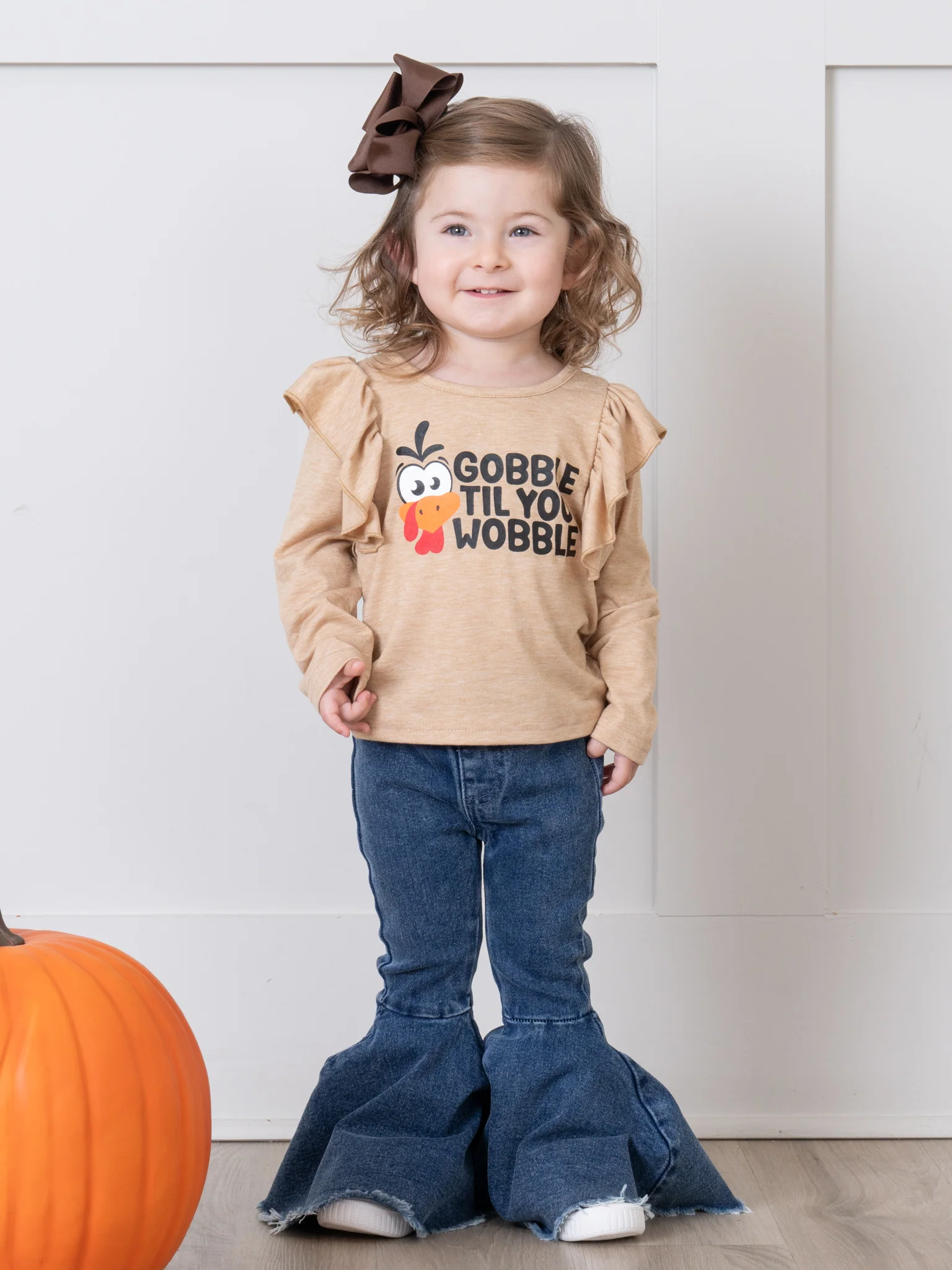 Tan "Gobble" Ruffle Bell Bottom Outfit