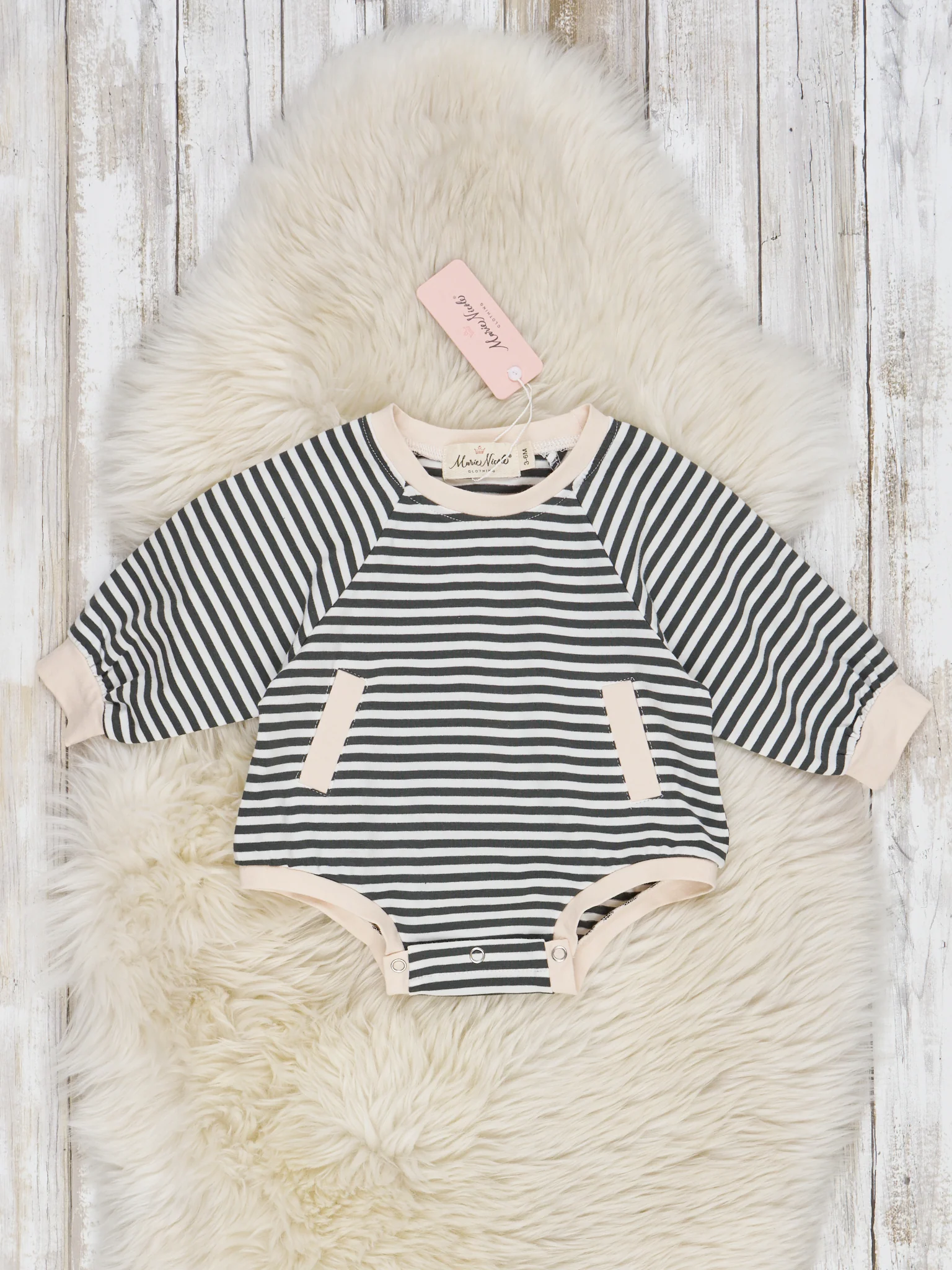Tan Long Sleeve Fall Stripe Romper - Image 3