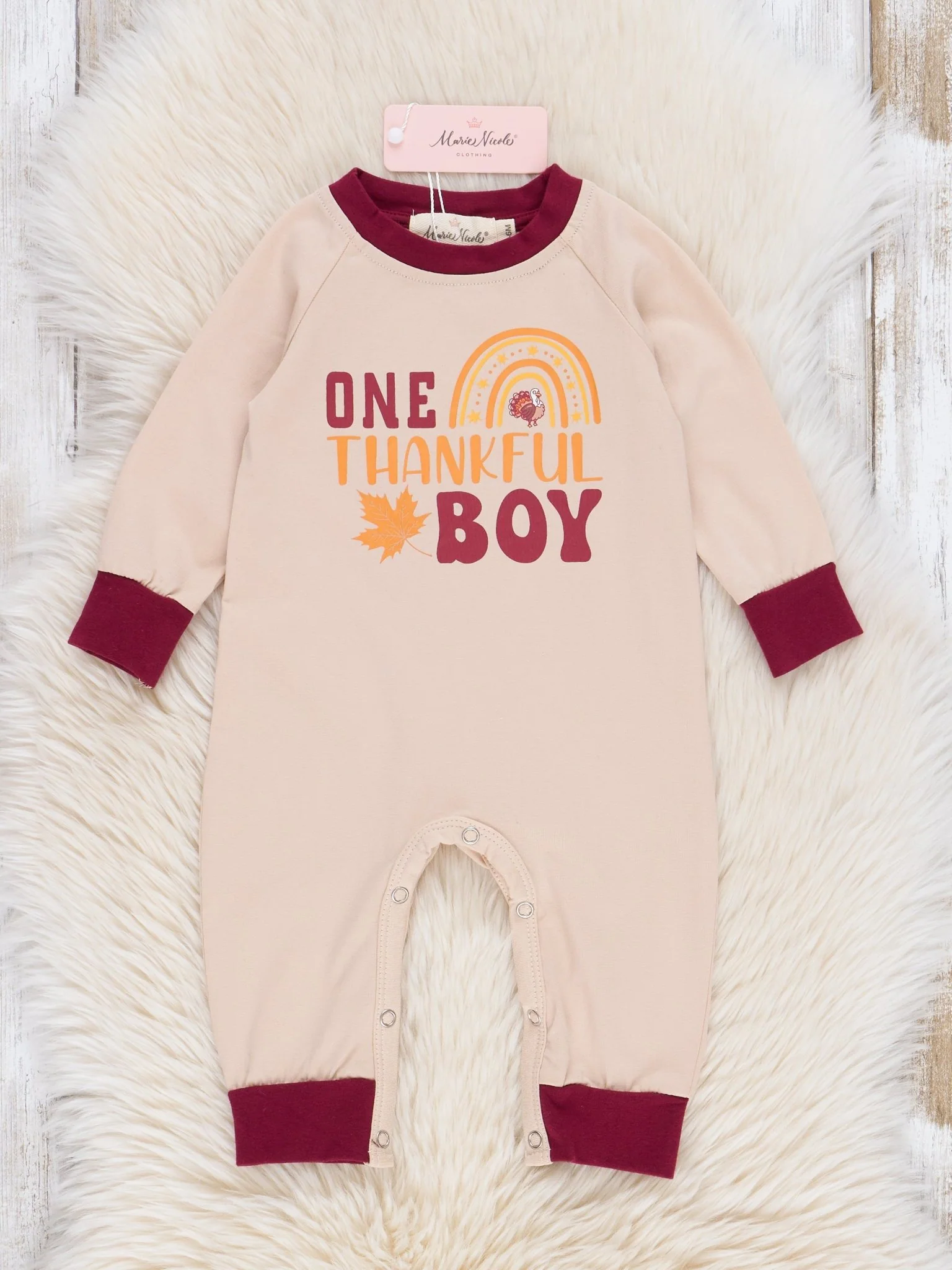 Tan & Maroon "Thankful Boy" Romper