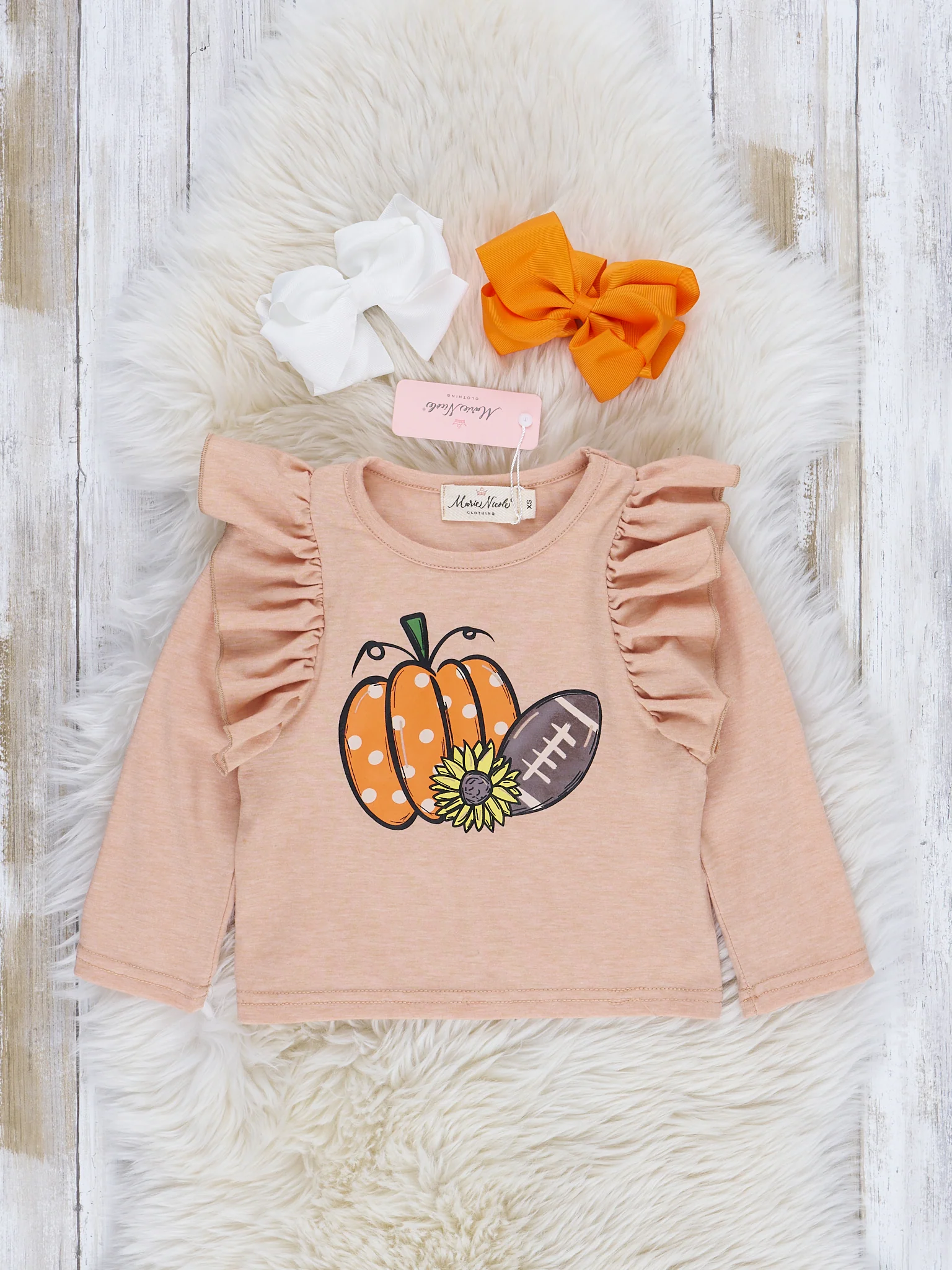 Heather Peach & Orange Sequin Skirt Ruffle Outfit - Image 3