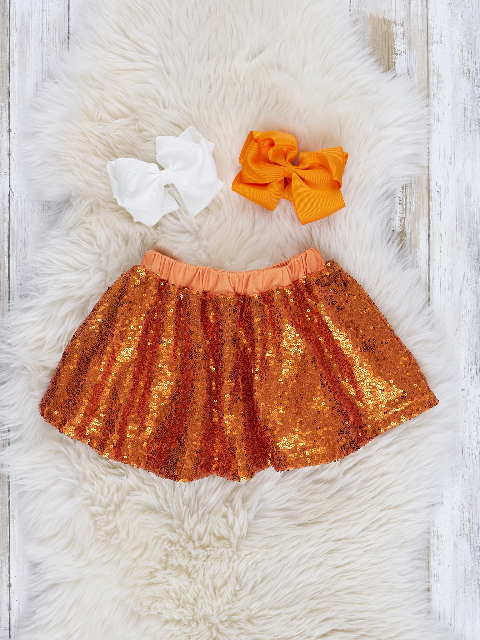 Heather Peach & Orange Sequin Skirt Ruffle Outfit - Image 4