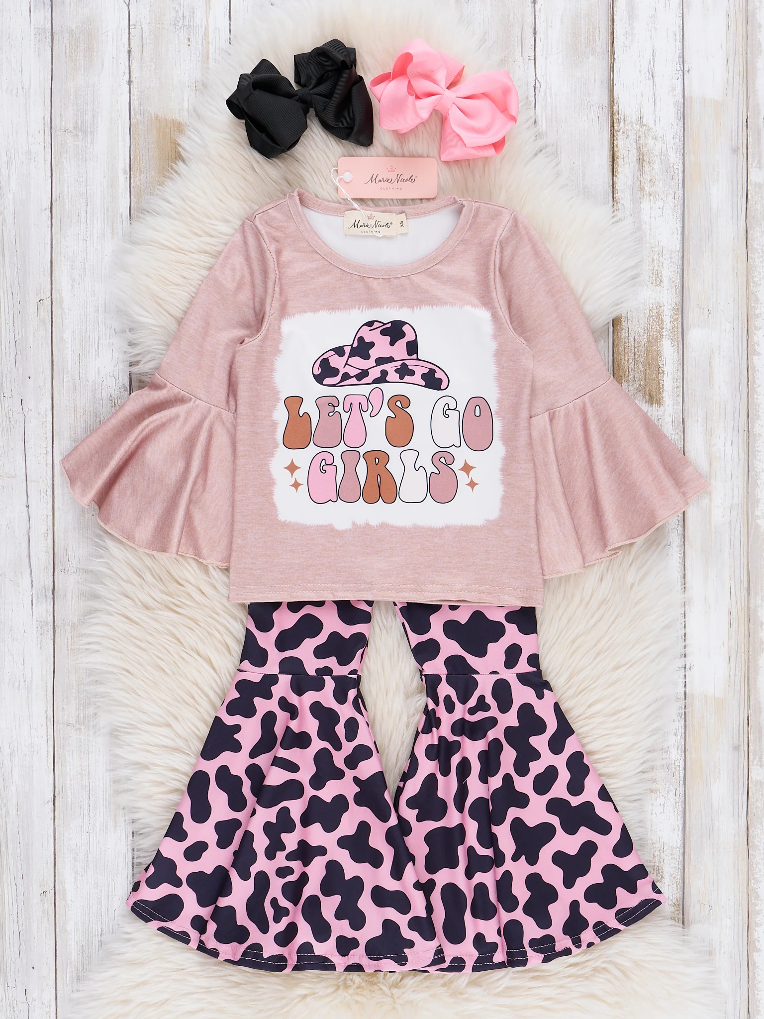 Tan and Pink "Let's Go Girls" Bell Outfit - Image 2