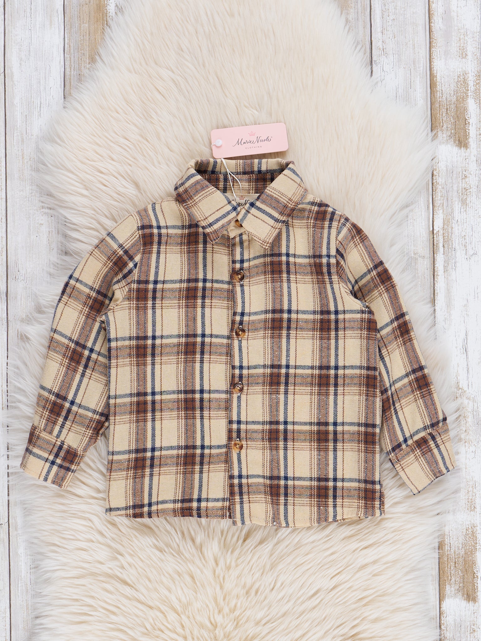 Tan Plaid Button-Up Shirt