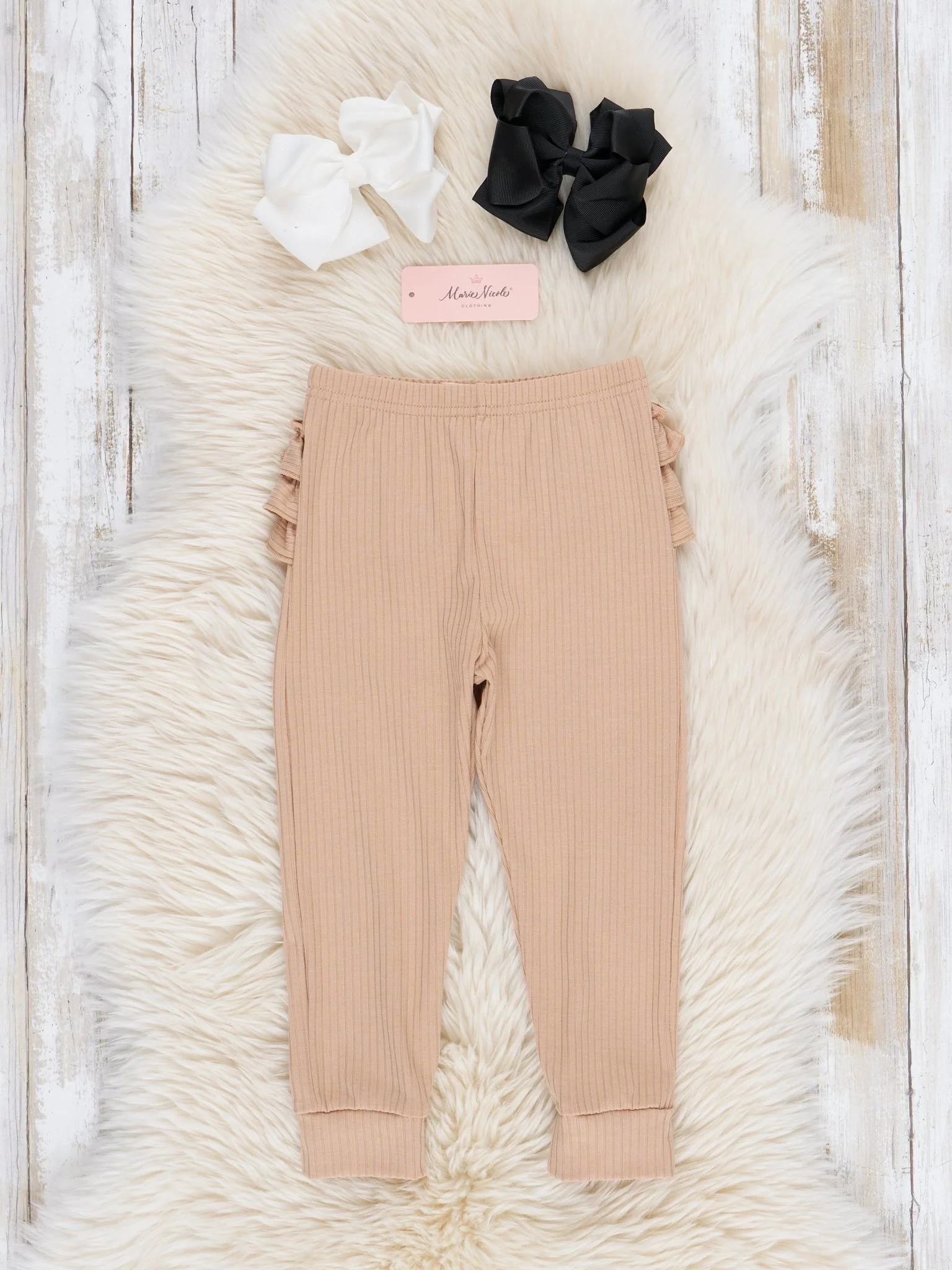 Tan Ribbed Ruffle Butt Leggings